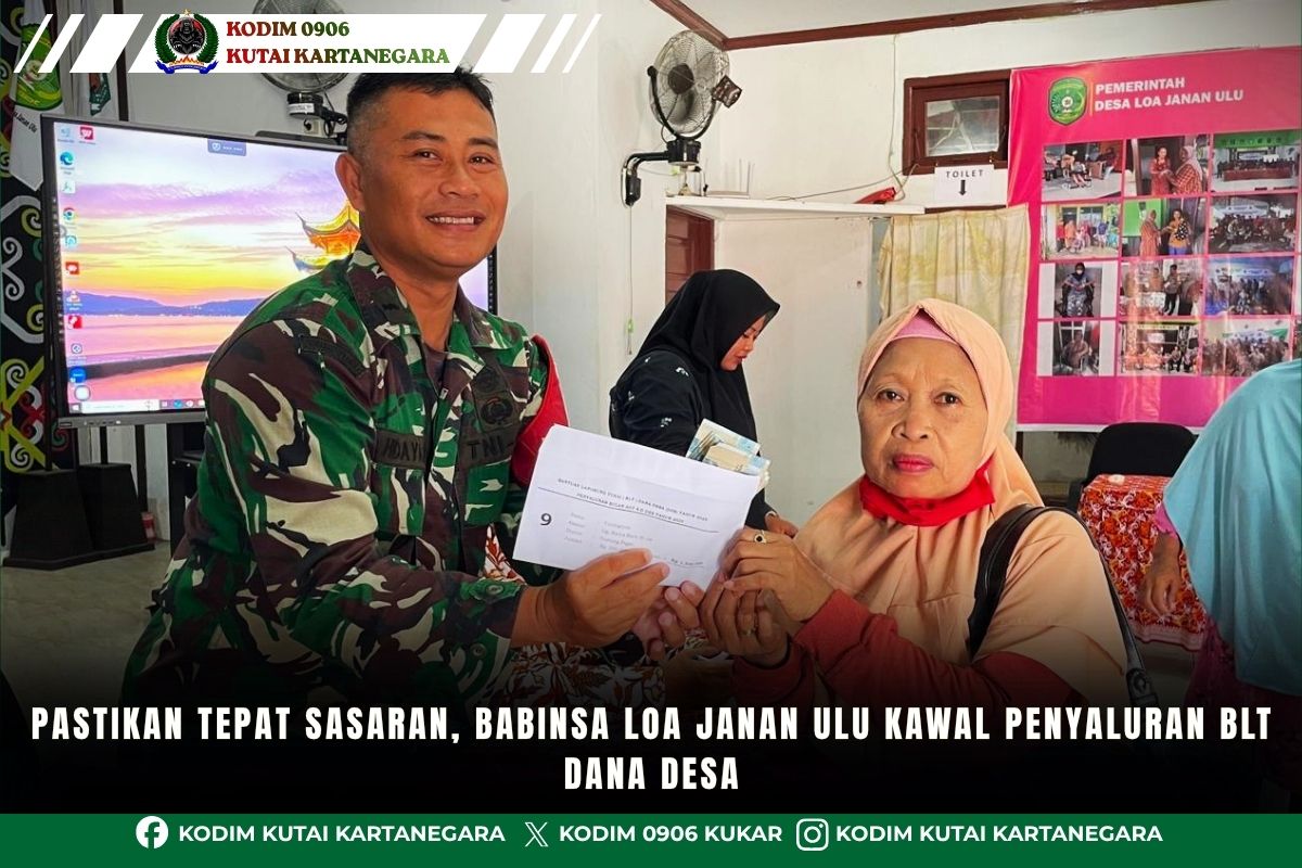 0906Kodim's tweet photo. Babinsa Loa Janan Ulu, Koramil 0906-03/Loa Janan, Pelda Rahmad Hidayat melaksanakan pendampingan dan pengawasan penyaluran Bantuan Langsung Tunai Dana Desa (BLT-DD) kepada warga di wilayah binaannya.

https://t.co/cWt2VKyIKh https://t.co/VFT6fXiKn6