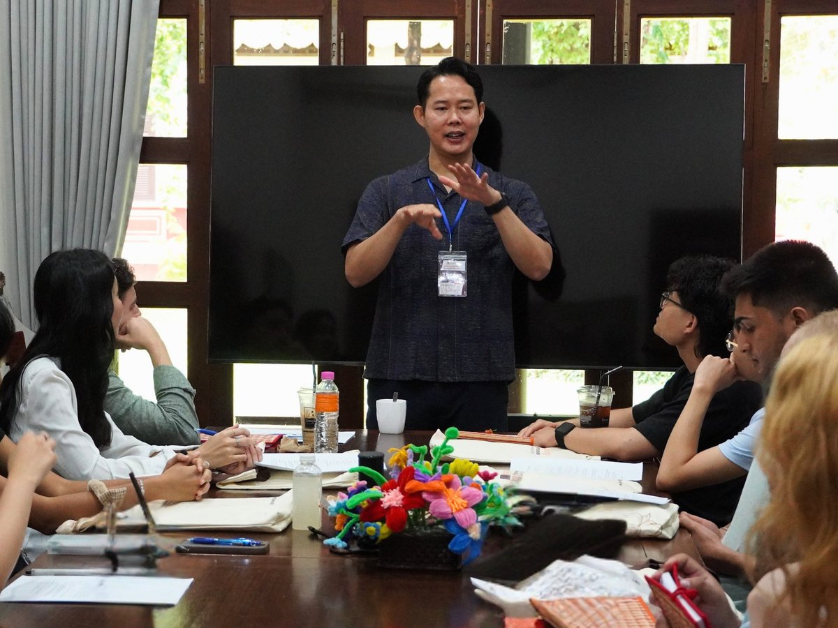 ckscambodia's tweet photo. On July 6, CKS welcomed the 2026 Junior Resident Fellows cohort to Siem Reap. Fifteen fellows from Cambodia, France, and the U.S. began the program with orientation, language classes, a CKS Library tour, and a session on Khmer culture and etiquette. #JRFP #CKS https://t.co/odpnRK1vZl