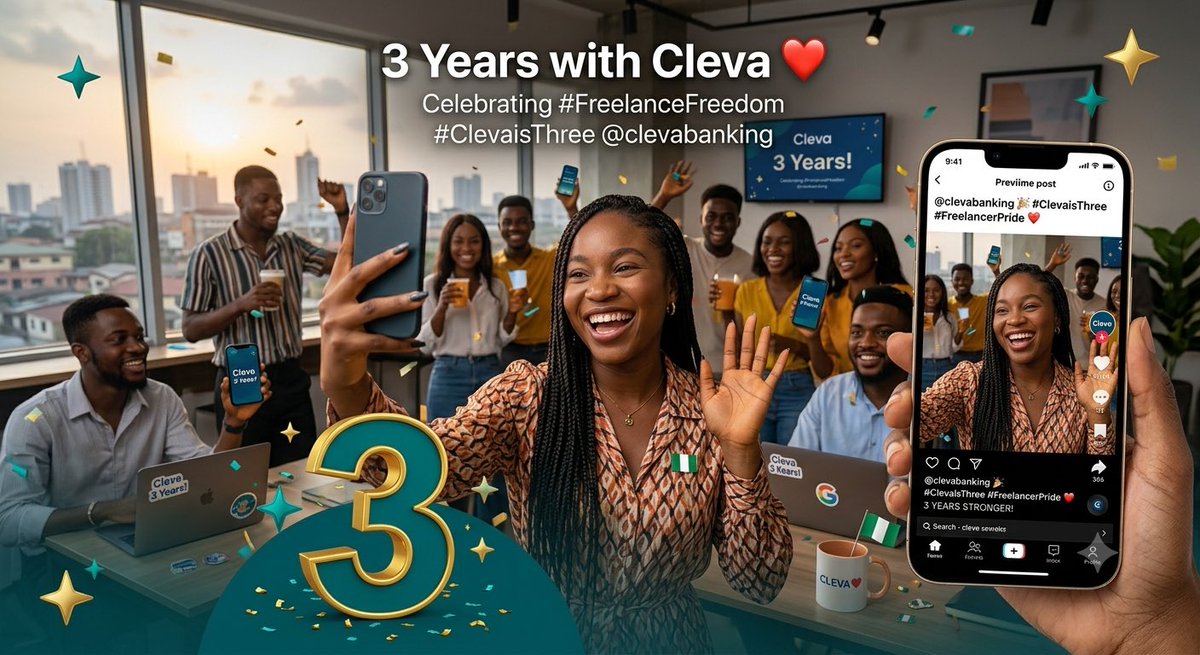 Web3Alien260315's tweet photo. Happy 3rd Anniversary, @clevabanking! ❤️🎉
Cleva has made international payments simple, fast, and reliable. Thank you for making global banking so easy.
Cheers to many more years! 🥂
#ClevaisThree https://t.co/SzaIHnDJ5n