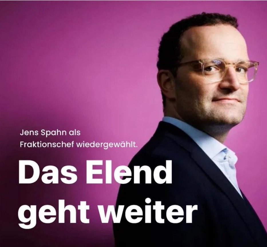 RolandFaude's tweet photo. Auch das muss man jeden Tag erwähnen : Der unbeliebteste Politiker Deutschlands Jens Spahn hat bei der Bevölkerung lausige 3 % Zustimmung und 97 % möchten ihn vor dem Untersuchungsausschuss sehen. Was für ein Armutszeugnis dieser CDU 😌 https://t.co/lazfkf7Od1