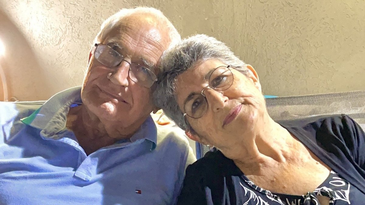 Mazelit_'s tweet photo. Sa'id David Moshe (75) held the safe room door firmly, but the terrorists shattered the window and broke in. 

Before Hamas soldiers murdered Sa'id in front of his wife, the elderly man gave Adina (72) one last kiss. 

She was abducted to Gaza and held in tunnels for 49 days, where she met Hamas leader Yahya Sinwar. Adina was released and returned to Israel, but her husband was never to return, a victim of Palestinian terrorism on Jews.
