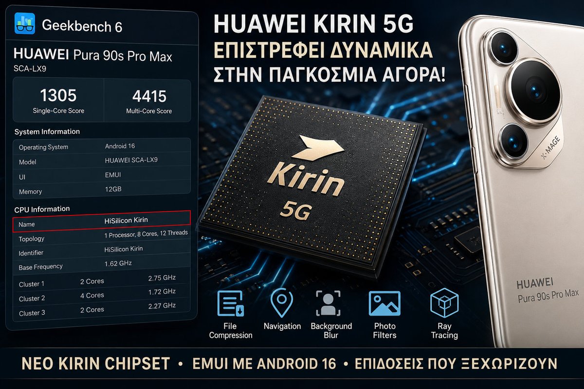 MatrixLifeGR's tweet photo. Επιστροφή στην παγκόσμια αγορά για τα chipset Kirin της Huawei δείχνει καταχώρηση στο GeekBench! https://t.co/SyLJNXGCF4 https://t.co/dUaPLMCFnG