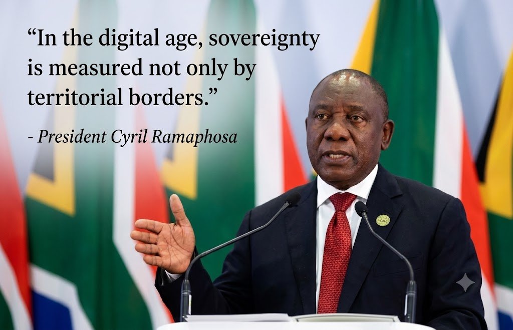 JuliusBintu's tweet photo. "In the digital age, sovereignty is measured not only by territorial borders. It is increasingly measured by a nation's ability to secure its data, develop its own digital capabilities and exercise meaningful control over https://t.co/kdW9V9ABXX." - President @CyrilRamaphosa https://t.co/GWo8qJgTus