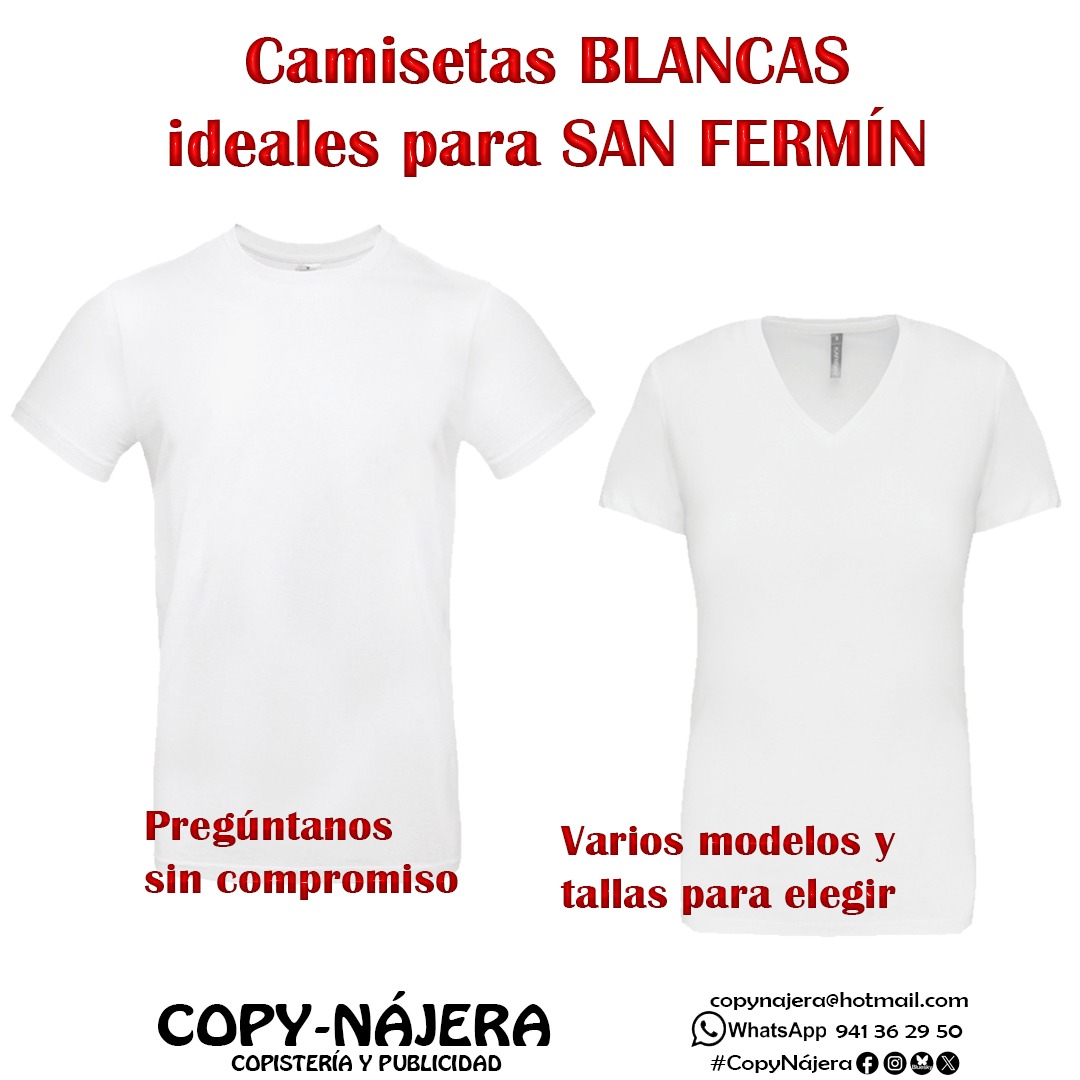 CopyNajera's tweet photo. Te vas a #SanFermín ??

Equípate con nosotros:
- Camiseta blanca
- Pañuelo rojo

🖨️ #CopyNájera #Copistería #Fotocopias
#Nájera #Pamplona https://t.co/6XzoJzwRpS