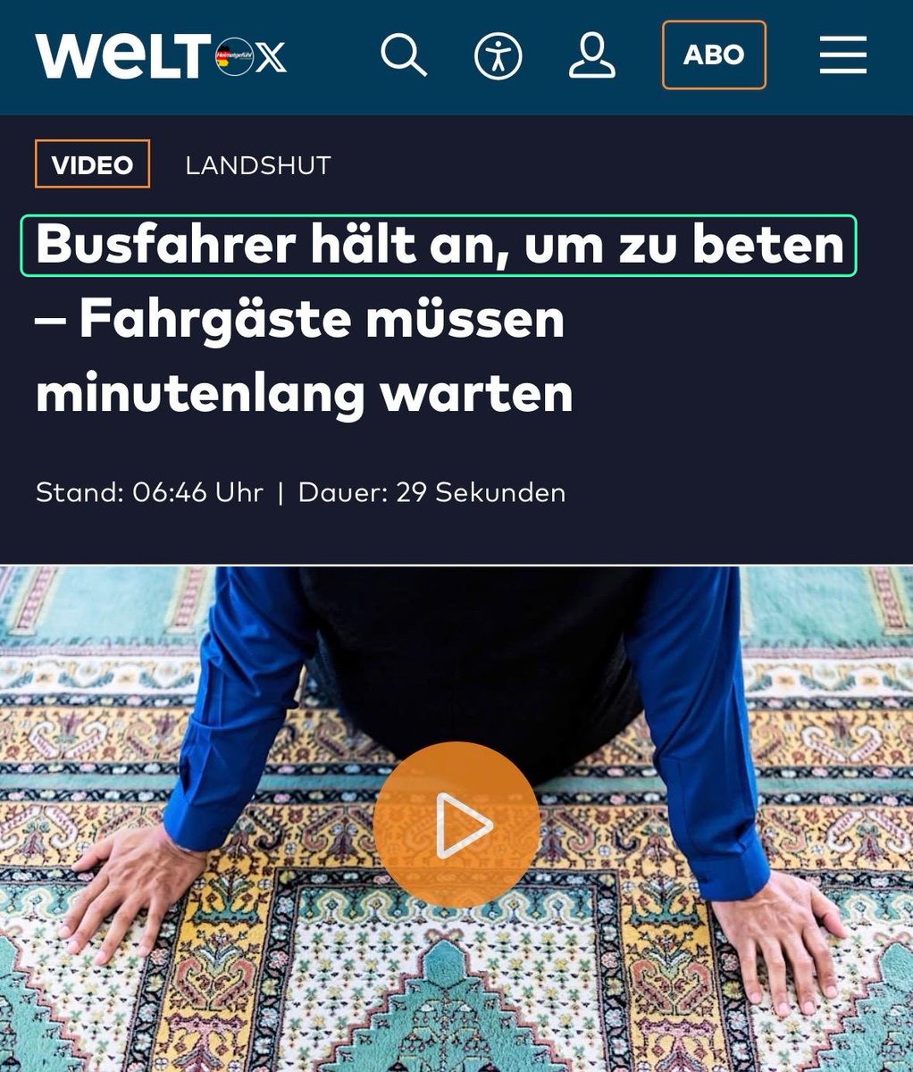 HeimatliebeDE's tweet photo. „Ein Busfahrer der Stadtwerke Landshut hat auf seiner Route eine Pause eingelegt, um Richtung Mekka zu beten.“

Nein, das war nicht in Saudi-Arabien, sondern in Deutschland. https://t.co/TWx3z4OMNM