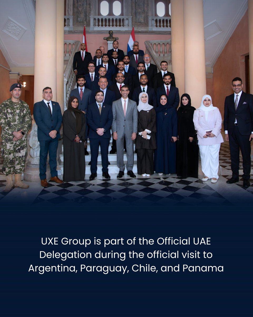 uxe_ai's tweet photo. We are proud that UXE Group was part of the Official UAE Delegation, led by H.E. Dr. Thani Al Zeyoudi, Minister of Foreign Trade, during the official visit to Argentina, Paraguay, Chile, and Panama to strengthen economic and trade relations. https://t.co/dJn4Uk6SKN