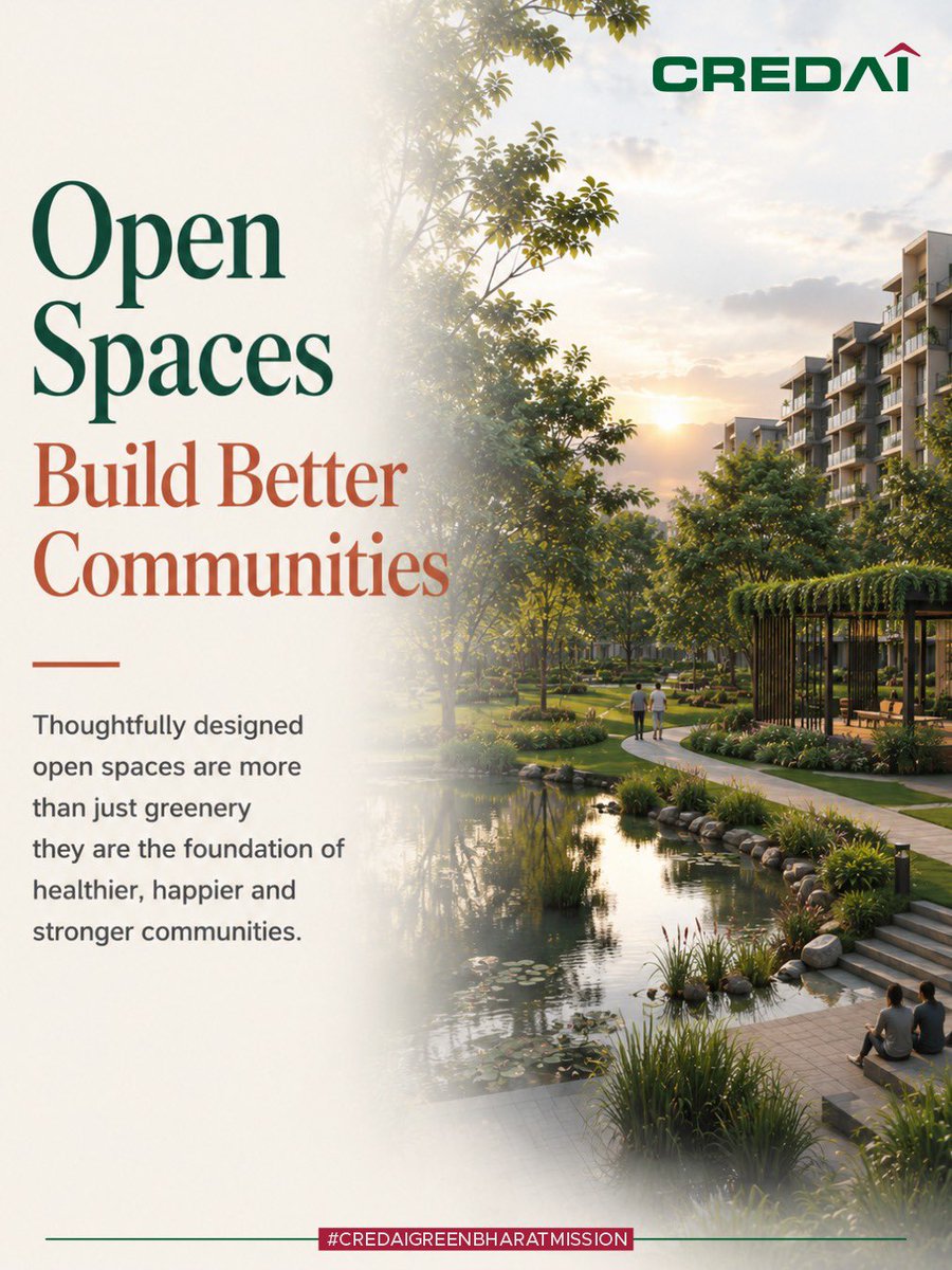 CREDAINational's tweet photo. Open spaces aren't amenities, they're essential infrastructure for healthier, happier communities.

@CREDAIPresident | @BRustomjee | @gummi_ram | @DhavalAjmera | @Kepee65PRAMOD | @shobhikgoyyal | @deepakkap09

#CREDAI #GreenCities #UrbanPlanning #HealthyLiving #CommunityFirst https://t.co/EBrjlXOeLG