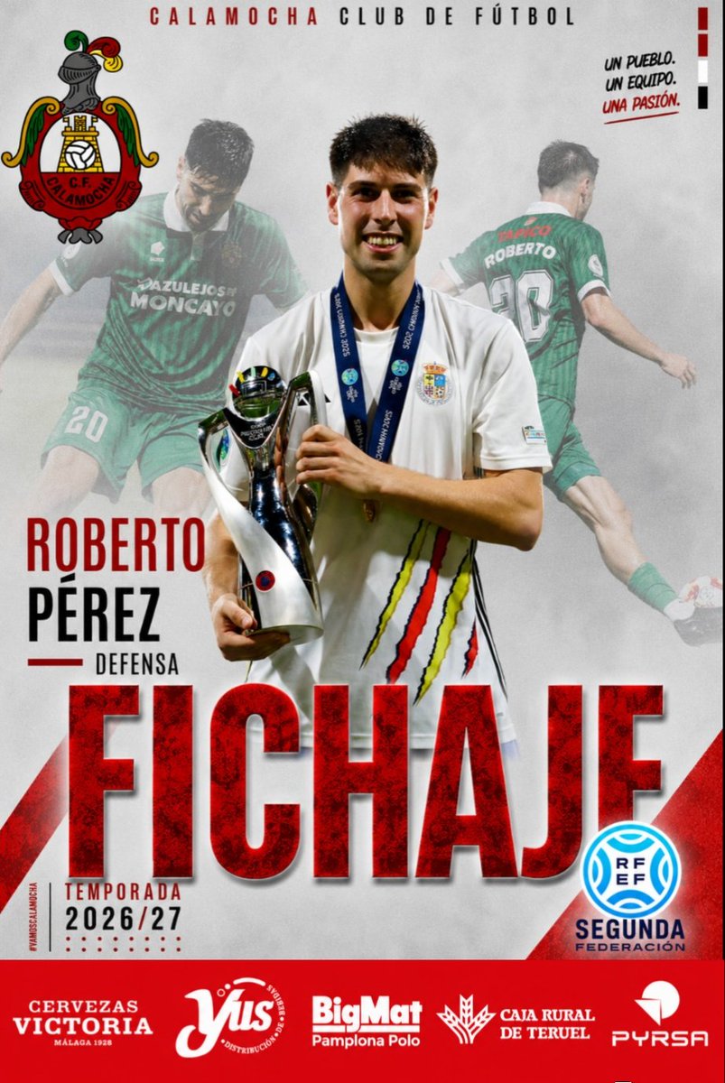 cfcalamocha's tweet photo. 𝟮𝟬𝟮𝟲/𝟮𝟳 | 𝗥𝗼𝗯𝗲𝗿𝘁𝗼 𝗣é𝗿𝗲𝘇

𝗥𝗼𝗯𝗲𝗿𝘁𝗼 𝗣é𝗿𝗲𝘇 llega al 𝗖𝗹𝘂𝗯 𝗱𝗲 𝗙ú𝘁𝗯𝗼𝗹 𝗖𝗮𝗹𝗮𝗺𝗼𝗰𝗵𝗮 para reforzar el lateral derecho de nuestra defensa. Lateral de largo recorrido y gran fiabilidad defensiva. https://t.co/AGdkwoUdrC