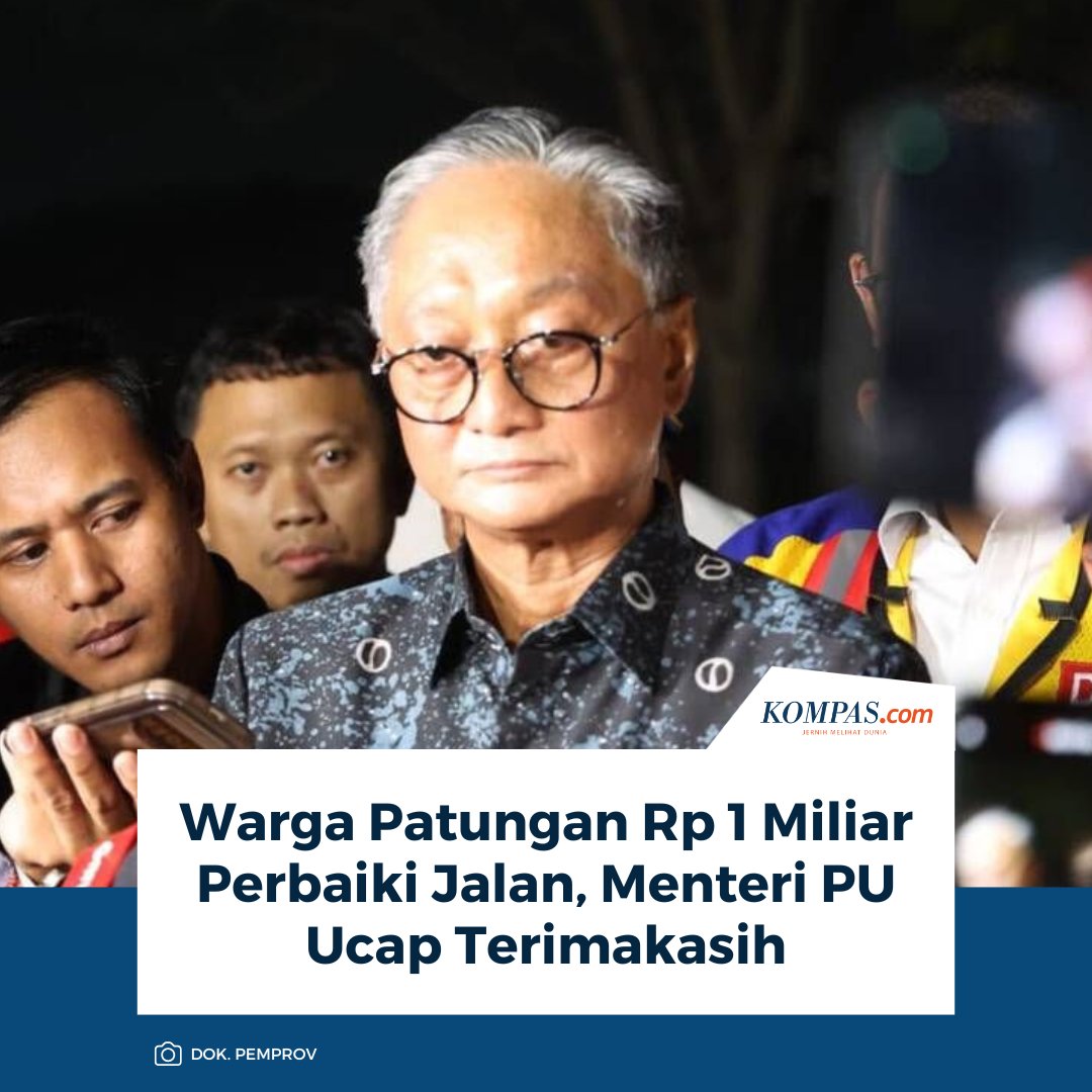 kompascom's tweet photo. Warga Patungan Rp 1 Miliar Perbaiki Jalan, Menteri PU Ucap Terimakasih

Baca di https://t.co/jhB3KurEOO https://t.co/t2o6espo2l