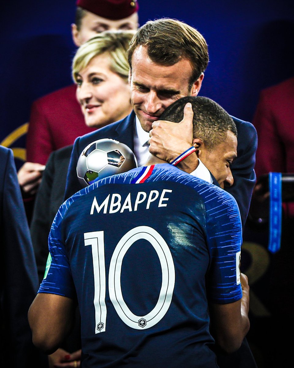 MadridXtra's tweet photo. 🚨 Emmanuel Macron: "Another goal for Kylian Mbappé. Against racism this time. All my support. 

When words defile, our values respond: dignity, respect, fraternity." https://t.co/cWI7EK0Y9Q