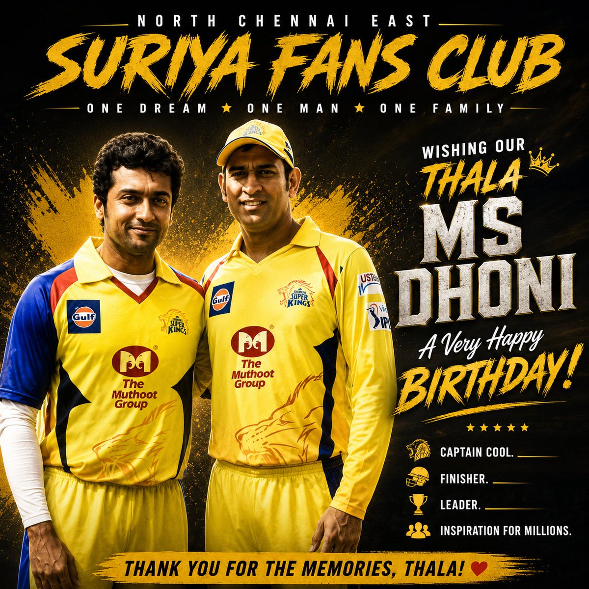_peacemaker07_'s tweet photo. Happy birthday @msdhoni 💥

Stay blessed wishes from suriya fans club ♥️

@Suriya_offl https://t.co/mCAXumH5dl