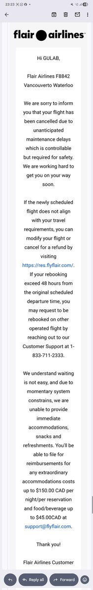 GulabSingh81's tweet photo. @flairairline_co @FlairAirlines admitted fault for cancelling F8842 on Aug 13 but has ghosted my claim for 30+ days. This is a direct violation of APPR Sec 19(4).

You owe me $150 compensation + $45 meals. Pay now or my formal complaint goes to @CTA_gc today. Cc: @AirPassRightsCA @CBCGoPublic https://t.co/K2tiaU21uu