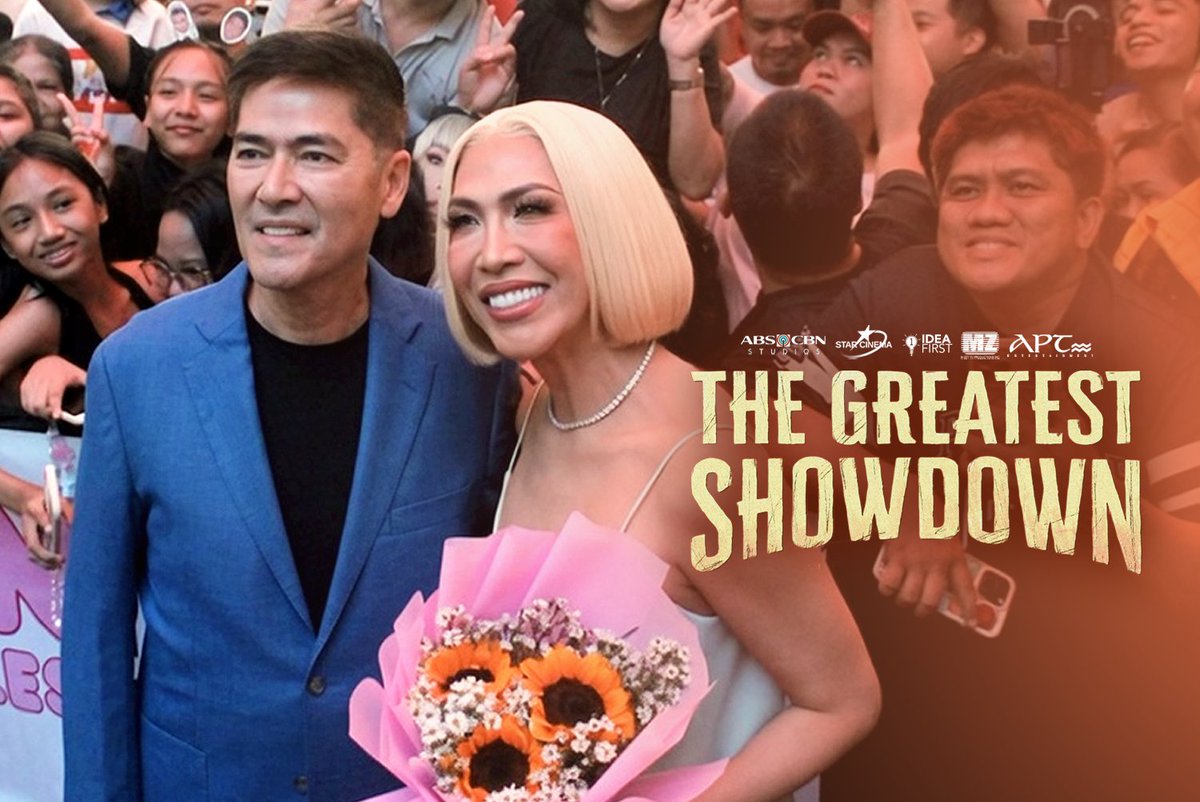 StarCinema's tweet photo. Two Filipino comedy icons, one unforgettable movie! 🤩 Vice Ganda and Vic Sotto are finally sharing the big screen, and here's everything that happened during the grand announcement. https://t.co/mVxPGS97l2