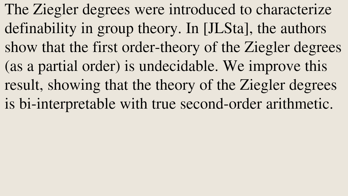 PRWT's tweet photo. The theory of the Ziegler degrees

Rodney G. Downey, Steffen Lempp, Isabella Scott
https://t.co/euzBlHWITp [𝚖𝚊𝚝𝚑.𝙻𝙾] https://t.co/78hkIhW00D