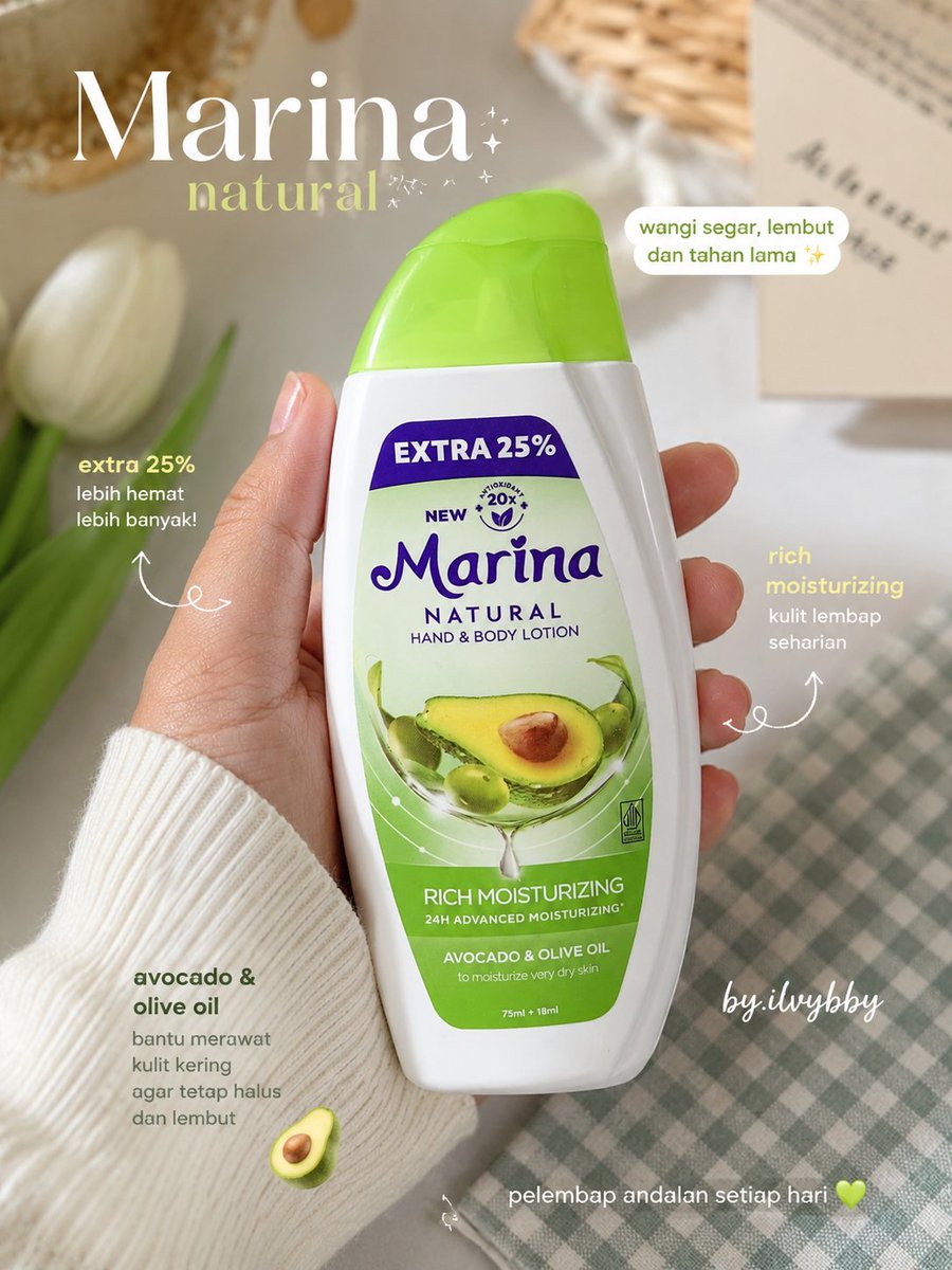 iauaei's tweet photo. Siapa yang masih setia sama Marina Hand &amp; Body Lotion? 🥺💚
varian avocado ini favoritku wanginya enak &amp; bikin kulit lembap, harganya juga ramah di kantong. Kalau kalian suka varian apa? 
https://t.co/pDMHF98HhQ https://t.co/Blc9iHM6GQ