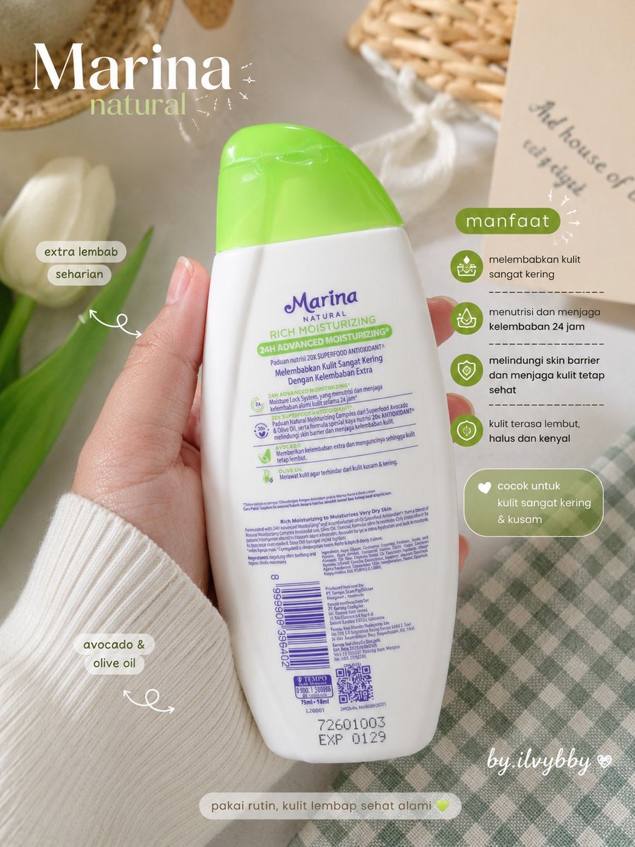 iauaei's tweet photo. Siapa yang masih setia sama Marina Hand &amp; Body Lotion? 🥺💚
varian avocado ini favoritku wanginya enak &amp; bikin kulit lembap, harganya juga ramah di kantong. Kalau kalian suka varian apa? 
https://t.co/pDMHF98HhQ https://t.co/Blc9iHM6GQ