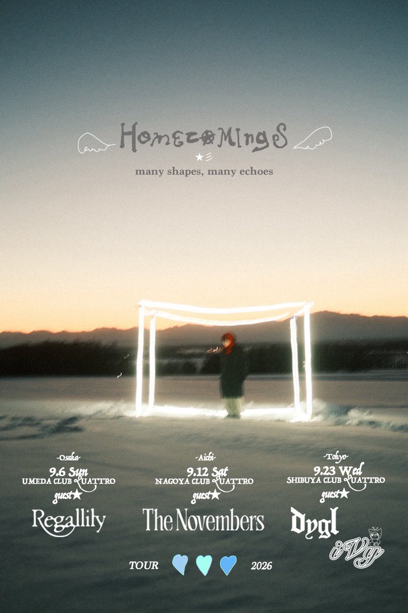 homcomi's tweet photo. ✷明日23:59まで✷

ぴあプレリザーブ受付中.ᐟ

#Homecomings pre.
"many shapes, many echoes"

9月6日(日) 梅田 CLUB QUATTRO
w/ リーガルリリー
@regal__lily 

9月12日(土)名古屋 CLUB QUATTRO
w/ The Novembers
@THE_NOVEMBERS 

9月23日(水祝)渋谷 CLUB QUATTRO
w/ DYGL, iVy
@dayglotheband @ivy_atlantide

🎫お申し込みはこちらから
https://t.co/rs3VUCpOir
[受付期間] 〜7/8(水)23:59まで