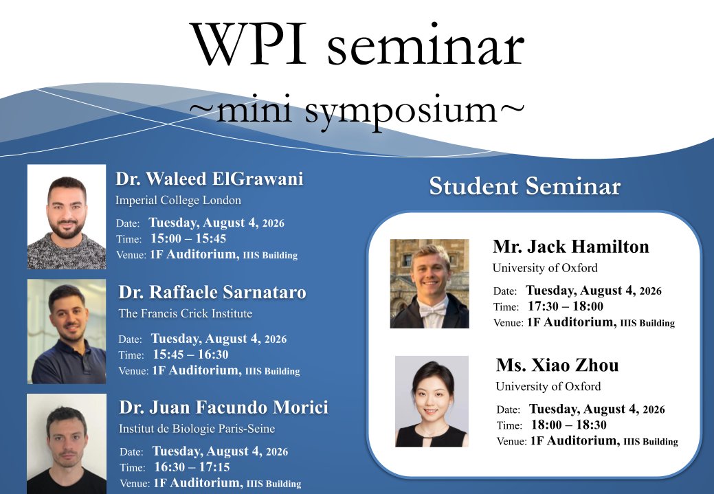 WPI_IIIS's tweet photo. 【News】8/4(火)15:00〜18:30、WPIセミナー「ミニシンポジウム」を開催します。Imperial College LondonやOxfordなど海外の研究者5名が睡眠研究を発表します。
会場：IIIS研究棟1階ホール
詳細：https://t.co/AEQTBjJF0e https://t.co/7kYD7dAW72