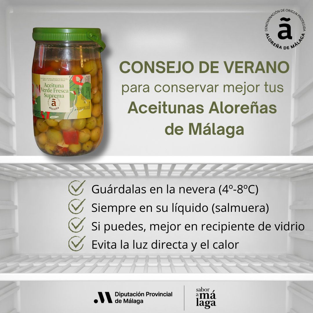 AlorenaDeMalaga's tweet photo. ¿NO SABES CÓMO CONSERVAR TUS ACEITUNAS ALOREÑAS DE MÁLAGA EN VERANO?
Pues aquí te dejamos algunos consejillos para que estén siempre riquísimas 😉
#dop #aceitunaaloreña #aloreñademalaga #tipdeverano https://t.co/gb5VQoc7yh