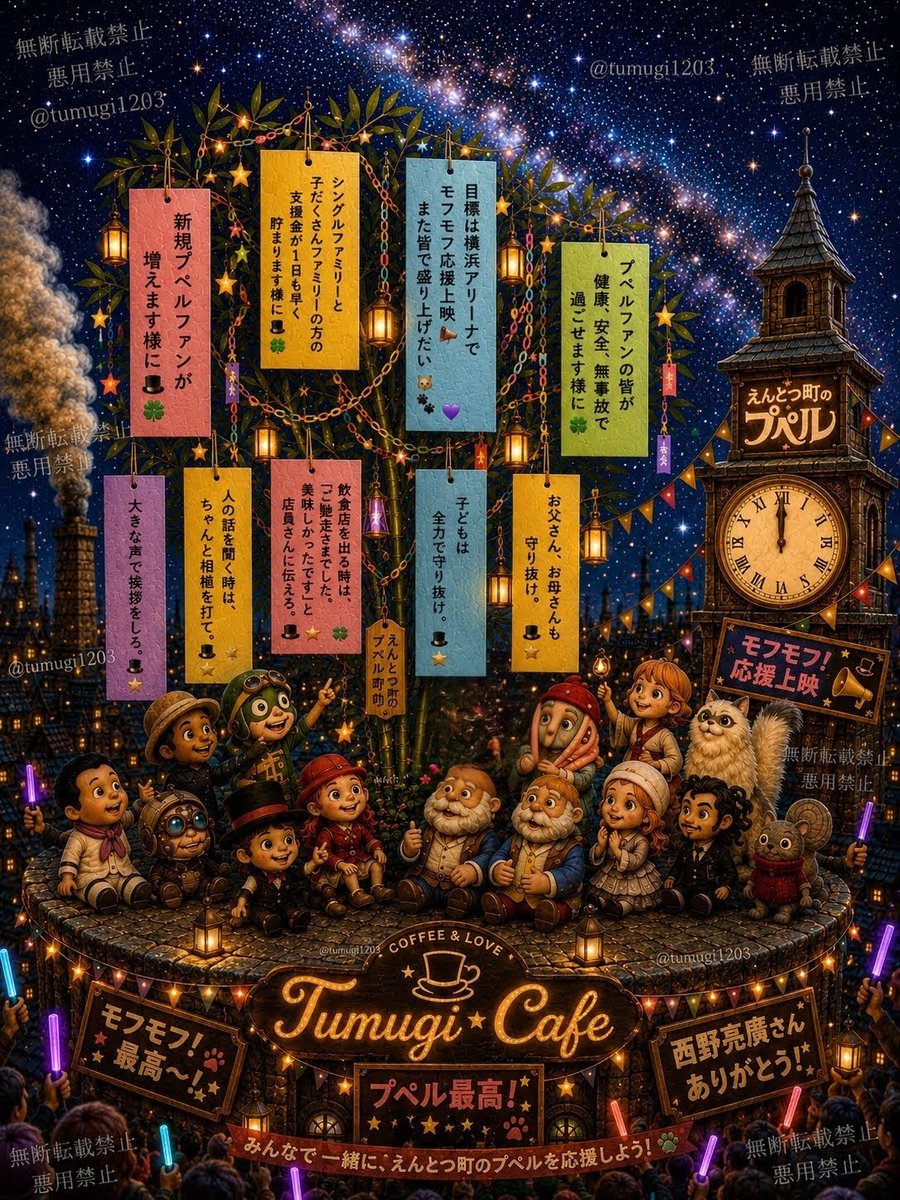 tumugi1203's tweet photo. 今日は七夕🎋
えんとつ町のプペル〜約束の時計台〜🕰️ の仲間達と煙突🏭️に集合✨
短冊🎋にお願い事を書いてみました🙏✨
みんなの願いが叶いますように💜
#えんとつ町のプペル
#約束の時計台
#七夕
#七夕にお願い事
#短冊にお願い事
#天の川 
#イメージアート 
#えんとつ町のプペル〜約束の時計台〜 https://t.co/JyRYJLyAOn