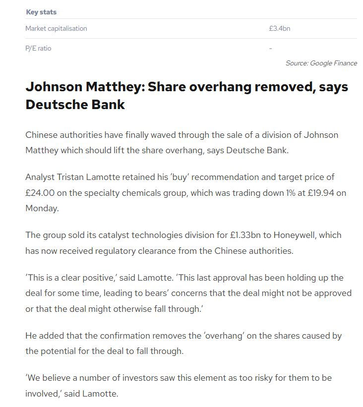 entrustTMF's tweet photo. #JMAT Johnson Matthey: Share overhang removed, says Deutsche Bank https://t.co/1btpnRWdJX