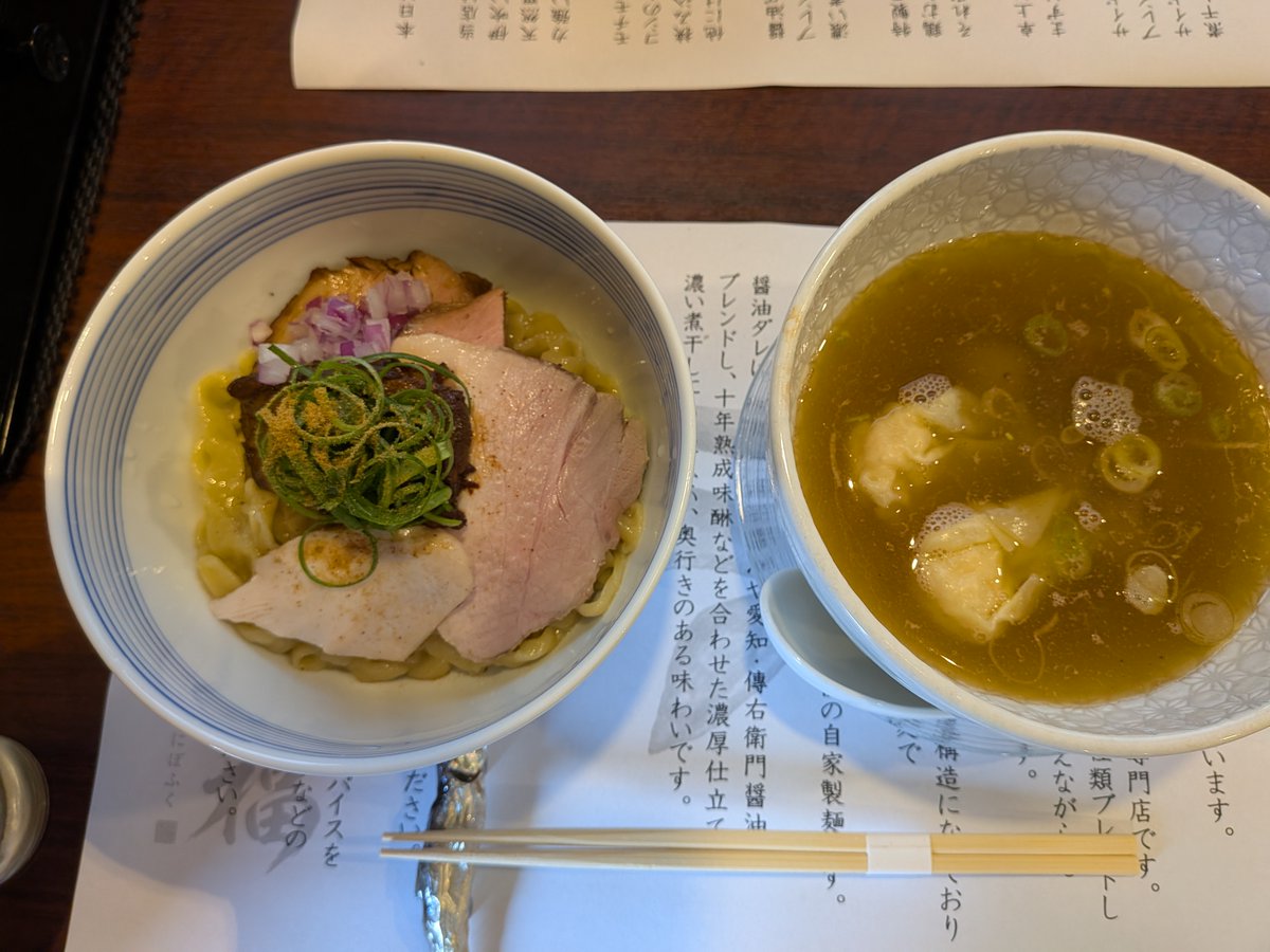 2002Iex's tweet photo. 特製つけ麵塩＋とろ肉丼 @ 自家製麺　煮干し中華そば　#にぼ福(#八王子)

久しぶりにぼ福さんへ行ってきた‼担々麺にしようと思ってたがつけ麺が解放されてたのでそれで‼あ、麵がビロビロになってるw、トロ肉やばすぎ‼大満足でした‼
#毎日がラーメン #ラーメン #鴨福 https://t.co/K3Sy8XU7R6