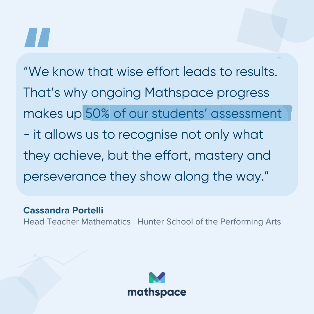 mathspace's tweet photo. At Hunter School of the Performing Arts, ongoing Mathspace progress makes up 50% of students’ assessment, recognising effort, mastery and perseverance alongside achievement.

A powerful example of mastery learning in practice.

#MathsEducation #Assessment #MasteryLearning https://t.co/LbDxD13xP3