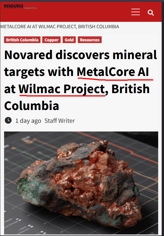 wfqja96919517's tweet photo. Ayo infrastructure minds, this is the reason I’m bullish on NovaRed Mining CSE $NRED.

AI needs copper. Data centers need copper. Grid upgrades need copper. But finding new copper is slow, expensive and messy.

MetalCore is NovaRed’s answer to that mess.

Instead of starting blind, it pulls together millions of public records, normalizes exploration data, screens targets, compares properties and helps prioritize where attention should go next.

At Wilmac, that already produced a sharper copper-gold-platinum picture: 1,125 ppm copper-in-soil, PGE signal, historic gold-platinum placer data and magnetic support at Trojan-Condor.

That’s a real thesis.

This content may not reflect the most current developments or regulations.

$RBRK $SOUN $LWLG $NBIS