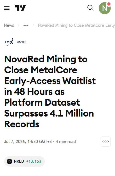 Transzilla40826's tweet photo. What’s cracking, data chasers, this MetalCore update is heavy

I bought $NRED because NovaRed is turning mineral exploration into a data game. The dataset jumped past 4.1M records, up from the previously reported 2.7M. That is a serious expansion

We are talking around 1.5M geochemistry records, 1.4M oil and gas well records, 800K+ deposit records, close to 200K geothermal records, plus mine, BC title, MINFILE, magnetic anomaly, satellite and geophysical data

That’s the kind of AI-mining stack I want early

High risk setup, size accordingly

$CRWD $OKTA $WULF