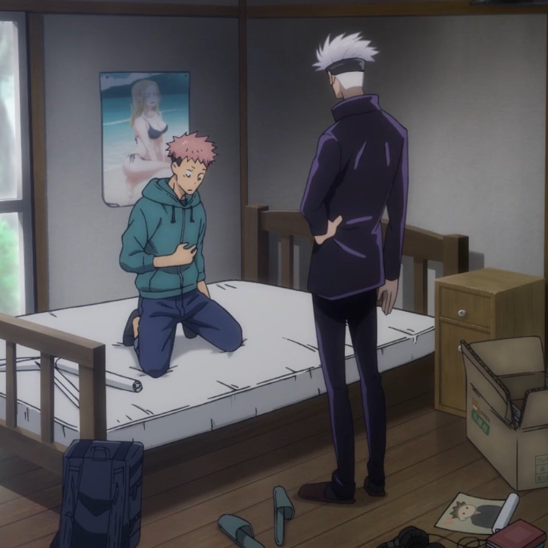 artdiseasee's tweet photo. randomly thought about the time gojo had his own slippers before he decided to steal yuji’s for some reason 😭 what a dork https://t.co/veAIqJG6DP