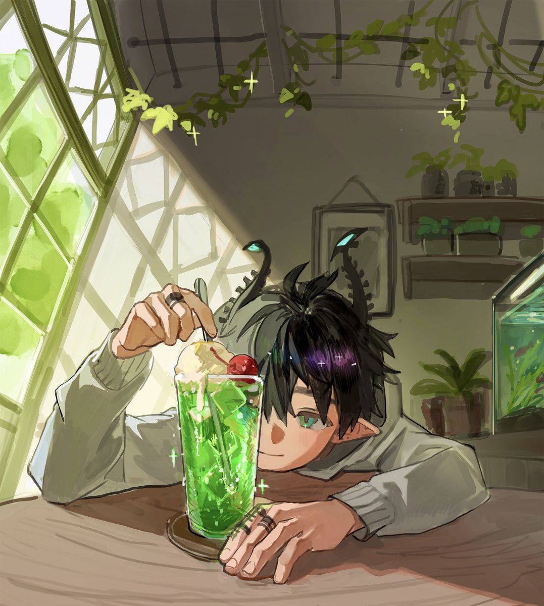 RenzNyanya's tweet photo. パース定規使わなくて良いから勘で背景に格子の窓を描いて誤魔化してるうちに何となくパースの理解深まるので良い気がする。壁や床のタイルでも良い。平面なキャンバスの中に空間があると脳に理解させるべき。 https://t.co/KJnXbpYuPp