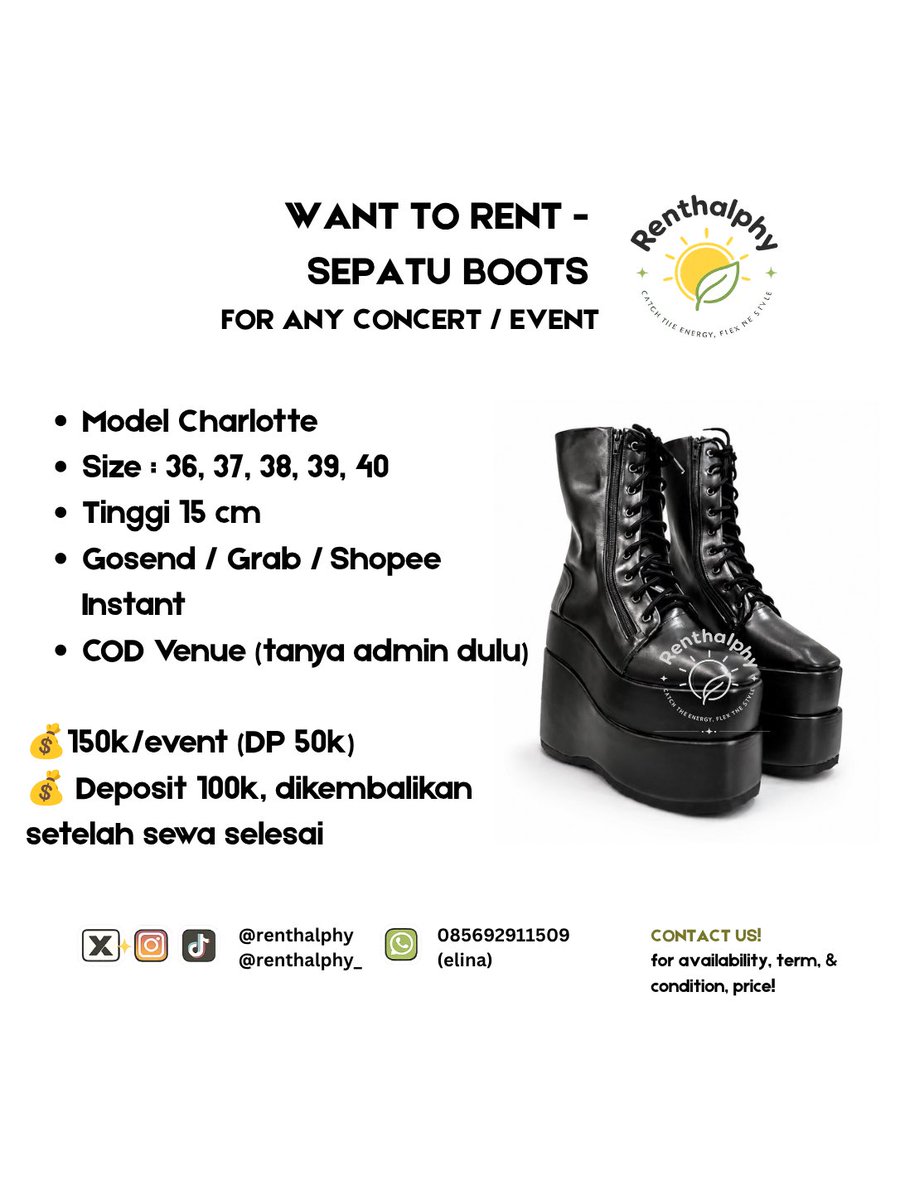 renthalphy's tweet photo. WTR - WANT TO RENT - SEWA SEPATU BOOTS KONSER / EVENT 15 cm

Available for:
✅ BTS
✅ LYKN
✅ IKON
✅ BABYMONSTER
✅ ENHYPEN
✅ BOYNEXTDOOR
✅ BIGBANG
✅ 5SOS
Event lain bisa request

t. wtr wts wtb rent sewa boots konser sepatu tinggi heels #wtr #boots #shoesrent #ootdkonser https://t.co/PRKzEyKwJR