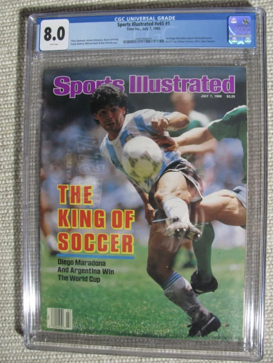 CGC_SI's tweet photo. Today in 1986 Diego Maradona gets his 1st Sports Illustrated cover during the World Cup in Mexico.  This copy is graded in newsstand at CGC 8.0

Maradona and Argentina would go on to win the World Cup that year.  That path to victory included the famous “Hand of God” goal vs England and 3-2 win vs West Germany in the title game