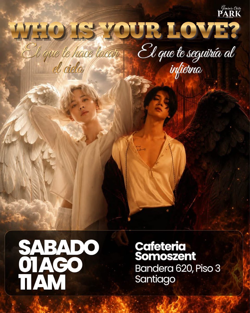 chocolateblpark's tweet photo. 👼😈 ¿Quién es tu amor?

Vive una experiencia inspirada en Jimin ¡no te pierdas de este evento en Santiago 🇨🇱!

🔗https://t.co/CNYg2CNlUh

#WhoIsYourLove #Jimin #ParkJimin #Jimtober #JiminBirthday #BTS #ARMY #ARMYChile #KpopChile https://t.co/KecNS2Ye8d