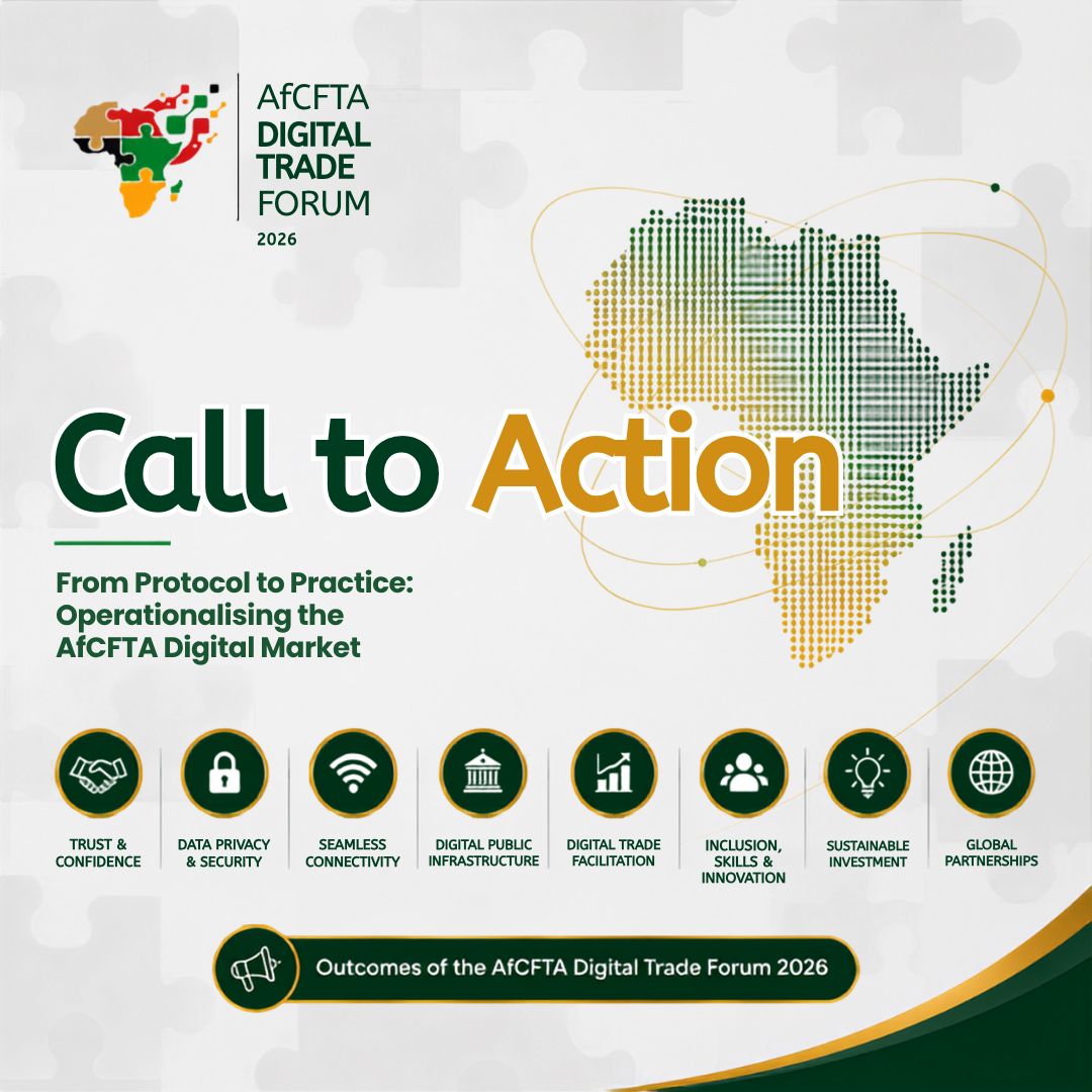 AfCFTA's tweet photo. The Second #AfCFTA Digital Trade Forum #ADTF26, co-hosted by the AfCFTA Secretariat and the Government of Nigeria from 1–2 July 2026, concluded with a clear roadmap for advancing Africa's digital single market.
The Forum's Eight Calls to Action chart the next phase of implementing the AfCFTA Protocol on Digital Trade, reflecting a shared commitment to building a connected, trusted and inclusive digital economy that unlocks new opportunities for businesses, particularly women, youth and #SMEs.