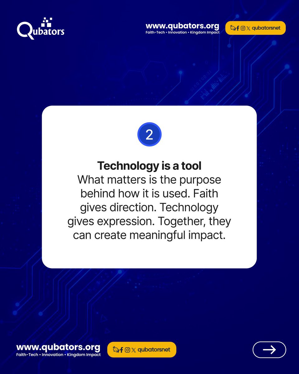 Qubatorsnet's tweet photo. Faith and technology do not have to compete, we believe innovation becomes more meaningful when it is guided by purpose, conviction, and a desire to solve real problems.
#faithandtech #techforimpact https://t.co/92duMO934G