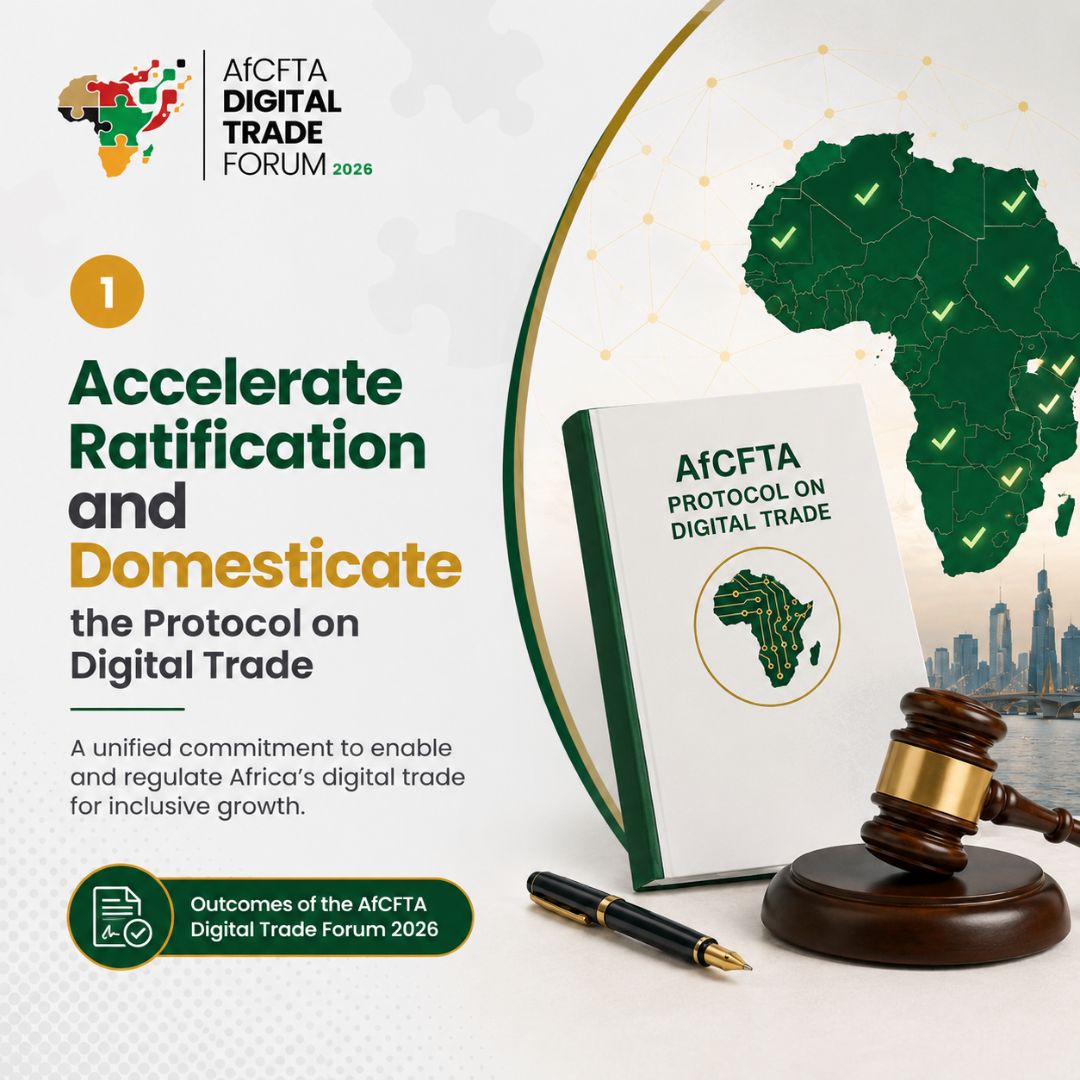 AfCFTA's tweet photo. The Second #AfCFTA Digital Trade Forum #ADTF26, co-hosted by the AfCFTA Secretariat and the Government of Nigeria from 1–2 July 2026, concluded with a clear roadmap for advancing Africa's digital single market.
The Forum's Eight Calls to Action chart the next phase of implementing the AfCFTA Protocol on Digital Trade, reflecting a shared commitment to building a connected, trusted and inclusive digital economy that unlocks new opportunities for businesses, particularly women, youth and #SMEs.