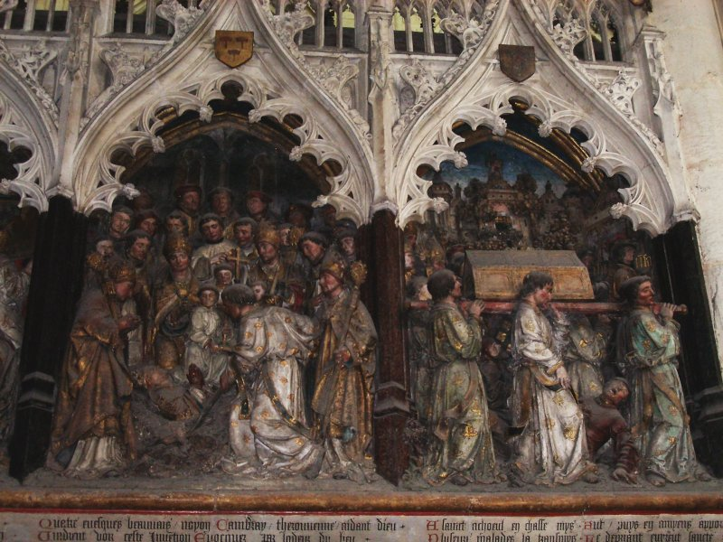 kavango's tweet photo. @Dario_Madrid_F Se dice que vivió en el siglo III, pero parece ser una creación del siglo IX originada en la diócesis de Toulouse que llega a Navarra en el XII (Wightman, Gallia Belgica, 1985: 286). 
Imagen: bajorrelieve de la leyenda de San Fermín en la Catedral de Amiens https://t.co/lJ3ItRQGdy