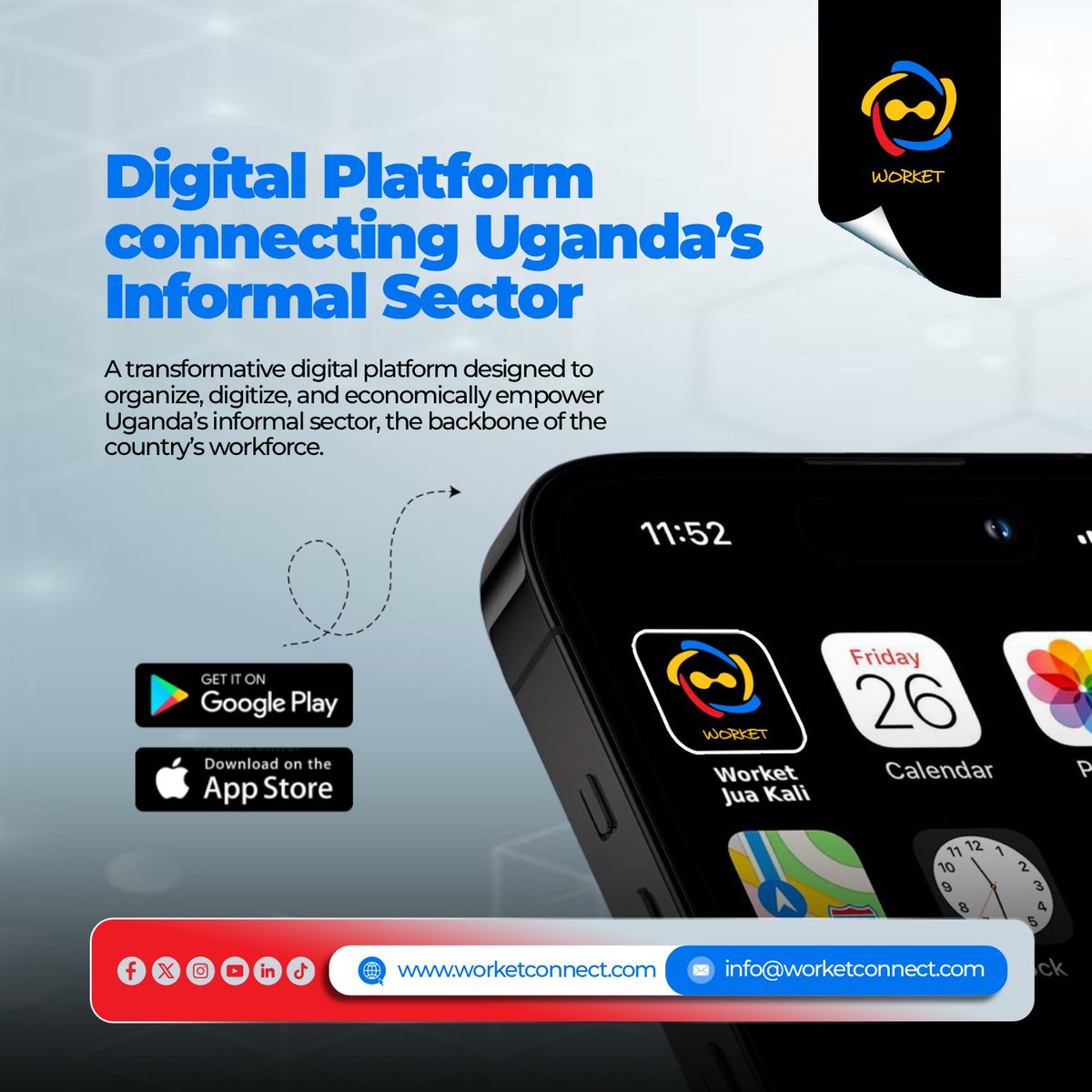 eugine_ug's tweet photo. Work Smarter | | Go digital
The Worket Jua Kali App is here to connect you with clients, help you find jobs, chat instantly and receive secure payments.
📲 Download @WorketJuaKali App on Google Play & App Store.
🌐 Learn more: https://t.co/jNA0Mklt2l
#Worket | #FutureOfWork | #EquatorPosts #WorketJuaKali