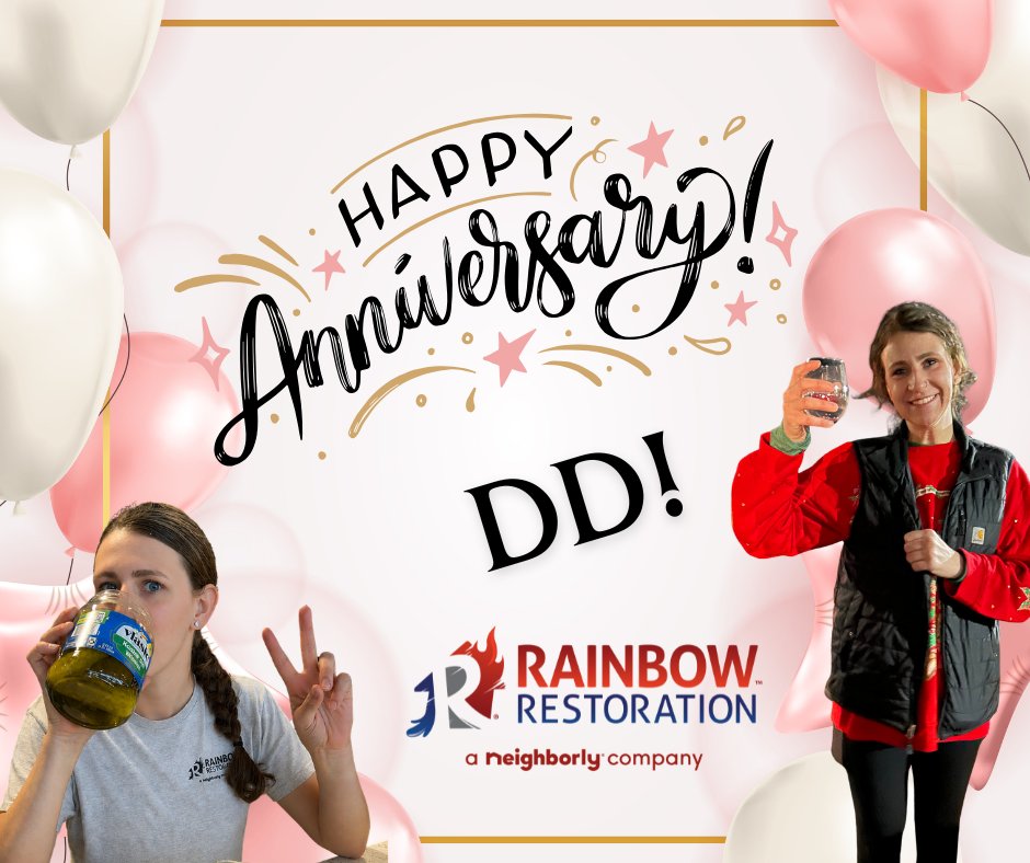 Rainbow_Rstr_SF's tweet photo. Happy Anniversary to DD! 🎉 Celebrating a year of dedication, fun, and incredible teamwork. Thank you, DD, for all you do! #TeamNeighborly #Celebration #RbwSF #WaterRestoration #FireRestoration #Restoration #OurTeam https://t.co/KXMx0ODJO4