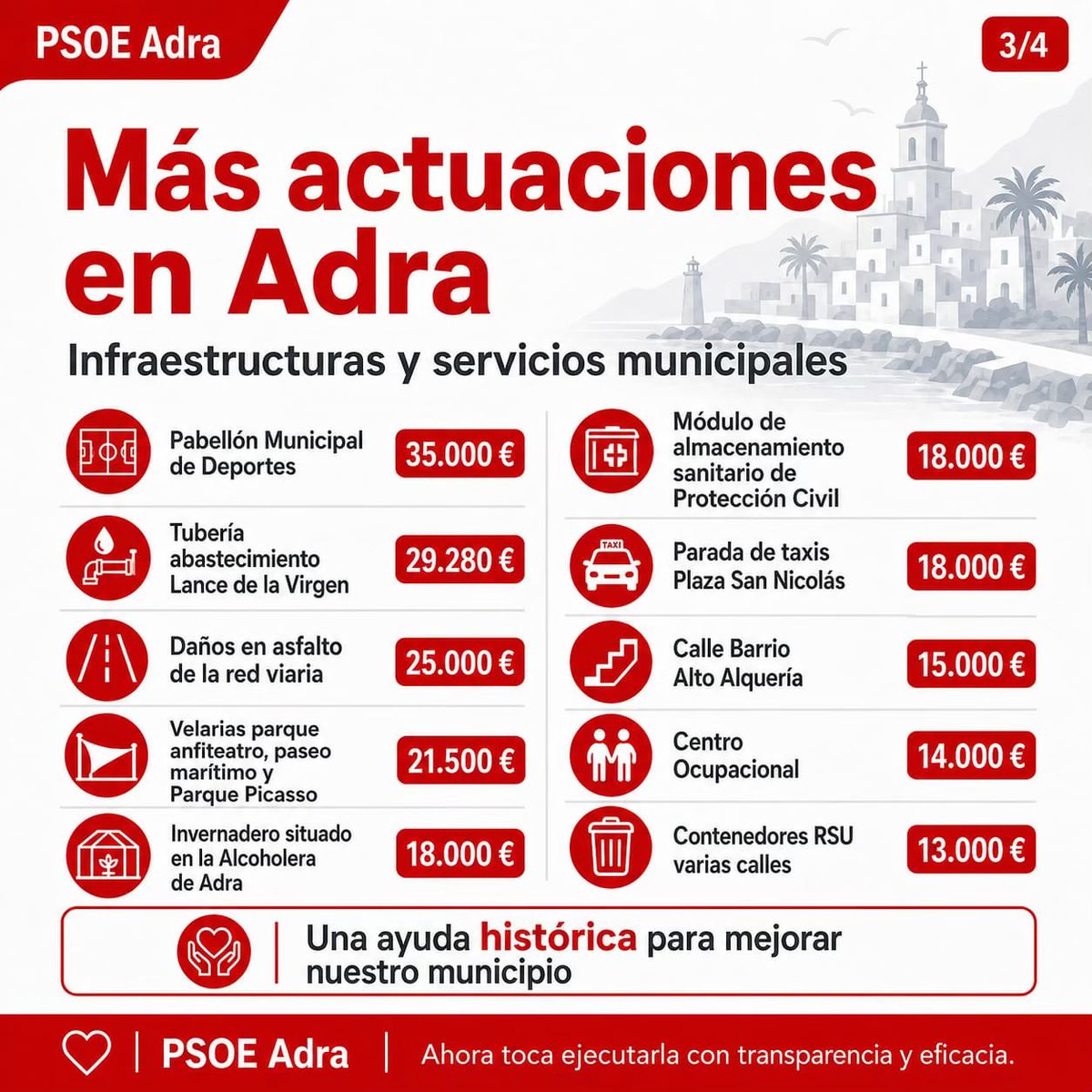 PSOEADRA's tweet photo. 🔴 El Gobierno de España destina 4.679.286 € a Adra para reparar los daños causados por los temporales y las borrascas Leonardo y Marta.

Esta inversión permitirá actuar en calles, caminos,playas, centros educativos,instalaciones municipales y otras infraestructuras esenciales. https://t.co/G8PPY02BcL