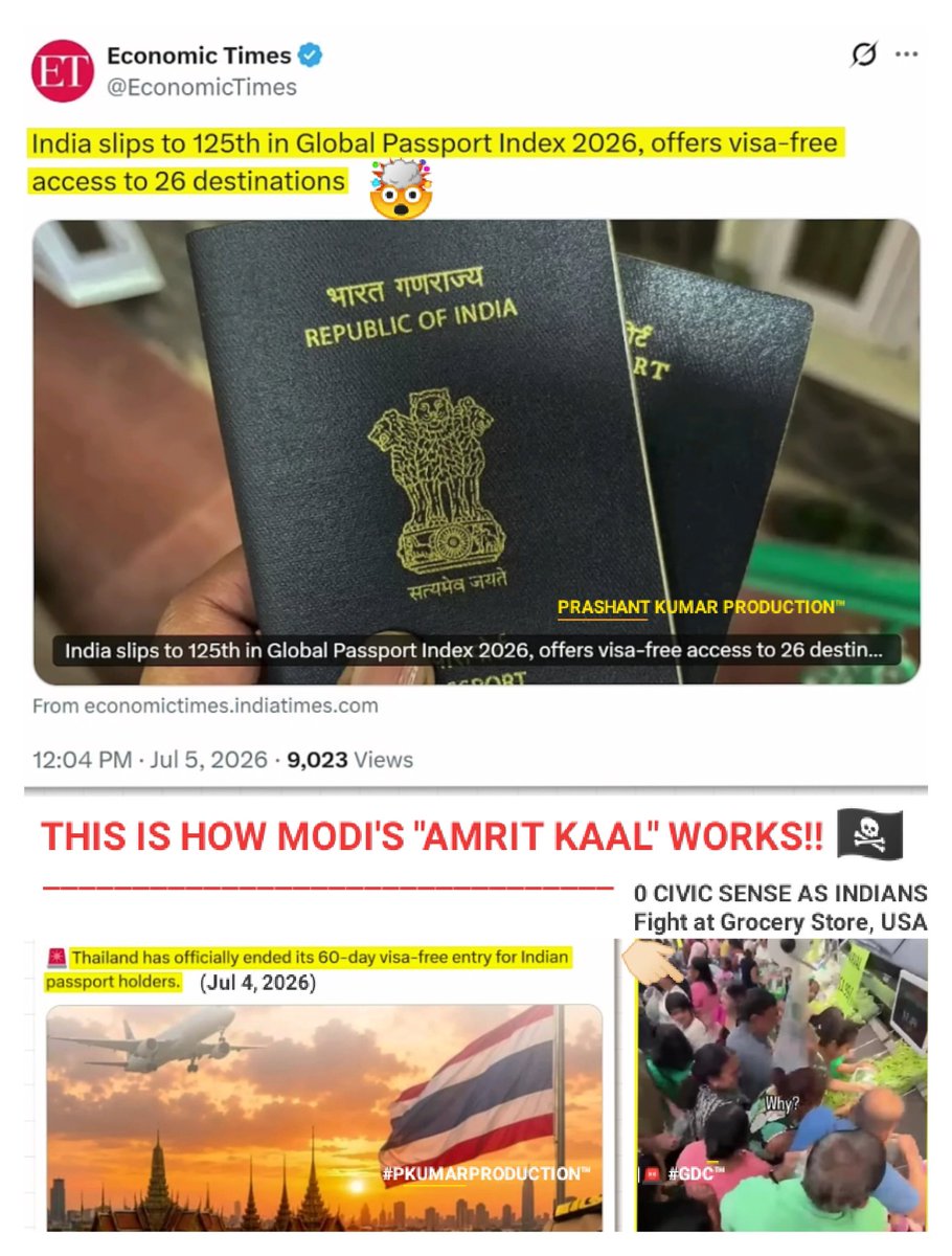 Prashant9668's tweet photo. #IndianPassport Speedy Falling 📉| #FakeAward Lover Modi 🤡| #BadRoadConstruction 🛣️💥����💫
.
#VisaFreeAccess 🚫| #ModiJumlas #Corruption ||🆘 #PKumarProduction™ https://t.co/ZDsVaZwPWm