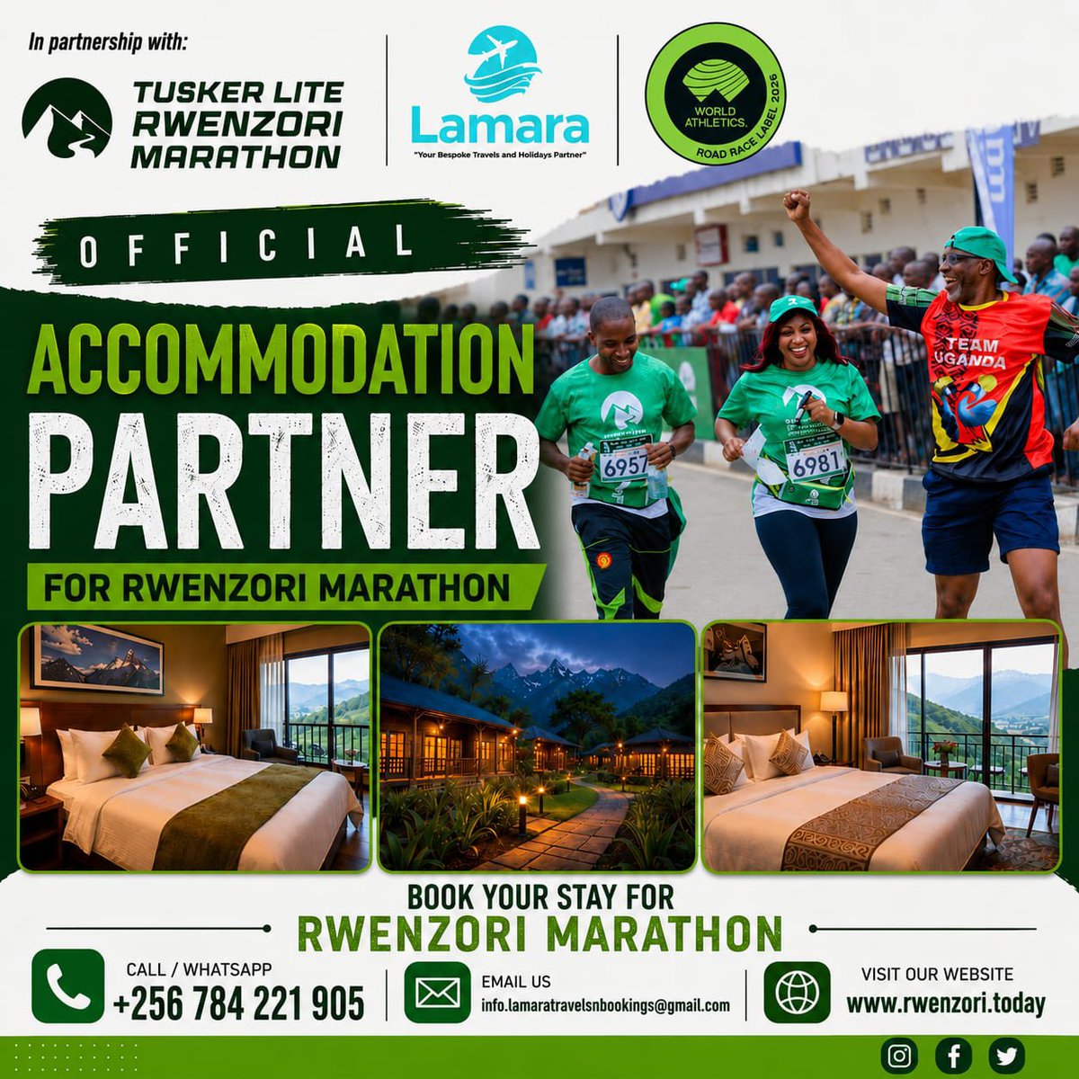 phiona_nam53267's tweet photo. Your @RwenzoriMarathn experience starts with the perfect stay

We’re proud to have k
Lamara Travels& Holidays as the Official Accommodation Partner of the Tusker Lite Rwenzori Marathon

From comfortable rooms to breathtaking views of the majestic Rwenzori Mountains, every stay is designed to help you relax, recharge, and race at your best.

Book your accommodation today and make your marathon weekend unforgettable

📞 +256 784 221 905
📧 info.lamaratravelsnbookings@gmail.com
🌐 https://t.co/yg1iTAuZLz

#TuskerLiteRwenzoriMarathon