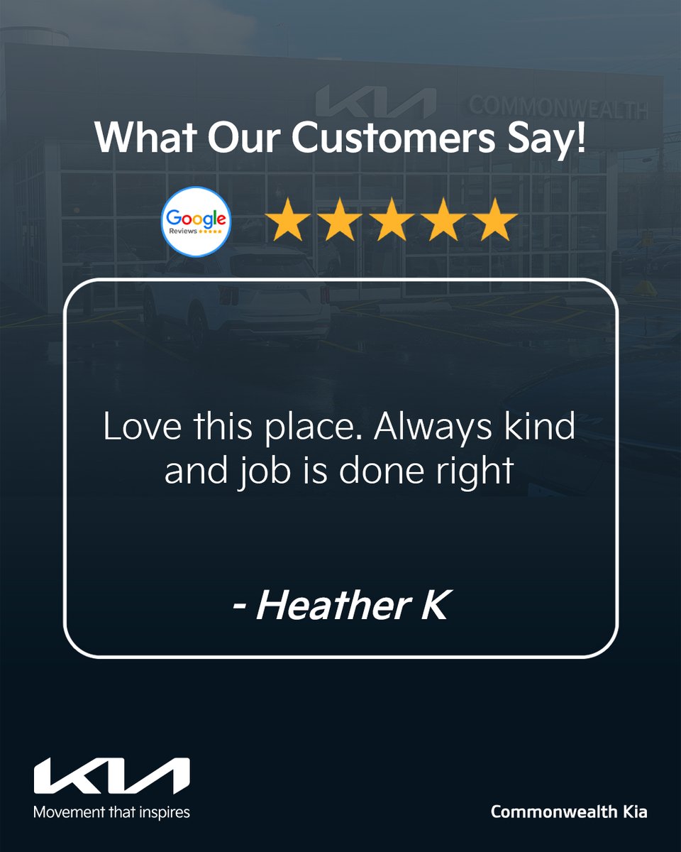 CMKIA_'s tweet photo. Thank you to our Commonwealth Kia customers for the 5-star love! ⭐⭐⭐⭐⭐

We’re proud to hear our team continues to deliver friendly, professional, and efficient service every visit.

Schedule your next visit with Commonwealth Kia:
https://t.co/8h4mJiaMDK

#CommonwealthKia https://t.co/s6SVxE23uX