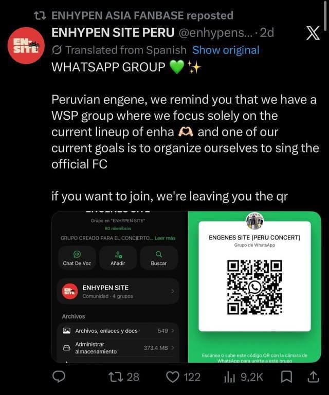 muffintime_07's tweet photo. [UPDATE]
Peru ENGENEs are organizing a WhatsApp group to coordinate OT6 official fanchants for the concert. 
That’s honestly disappointing. Organizing all of this just to avoid acknowledging someone’s contributions feels unnecessary. Credit should go where it’s due. https://t.co/ZanzeHDPPe