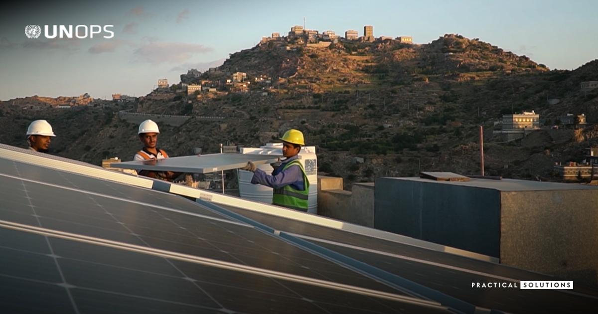 UNOPS's tweet photo. Over 5 million people in rural & peri-urban #Yemen now have improved access to healthcare, education & water services. 

Powered by the sun, solar solutions have transformed 332 health facilities, 89 schools, 148 water pumping stations and over 144,000 households. 

Learn more about the @WBG_IDA financed & @UNOPS_Yemen implemented project 👉 https://t.co/9so4oBIB23