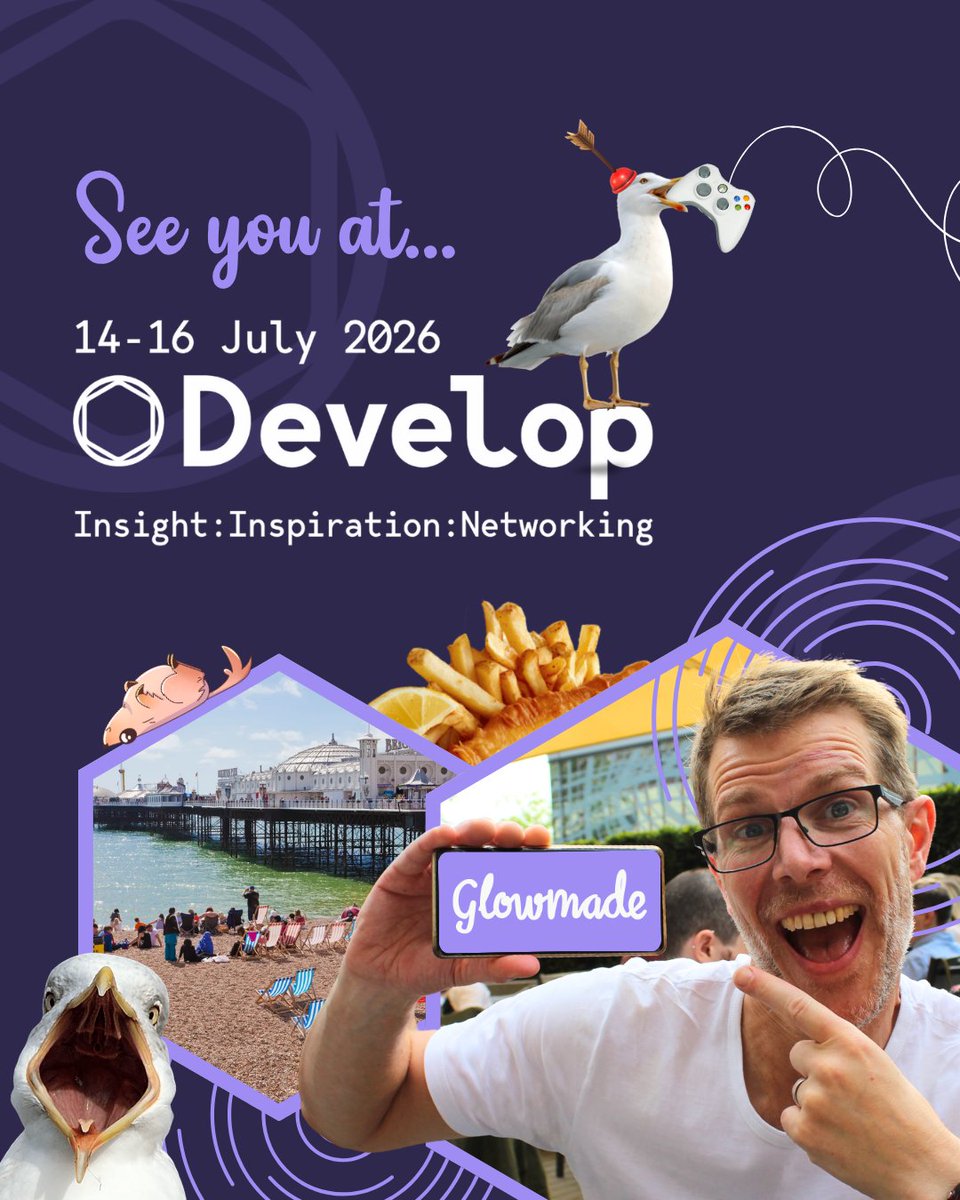 glowmade's tweet photo. #DevelopBrighton is a week away, so here's us putting our flag in the sand to say we'll be there 🎉🏖️

Jonny, Matt and Liz will be out and about all week, so say hello and grab some stickers (or a drinky, we won't say no) if you find us!

And our senior designer Tristan will even be giving a talk on the Thursday afternoon; unpacking different approaches to design principles, and how to combine them to unlock your true potential ✨

Find out more here: https://t.co/DHYeihnCgQ 👀

#gamedev #ukgames #develop #gamestudio