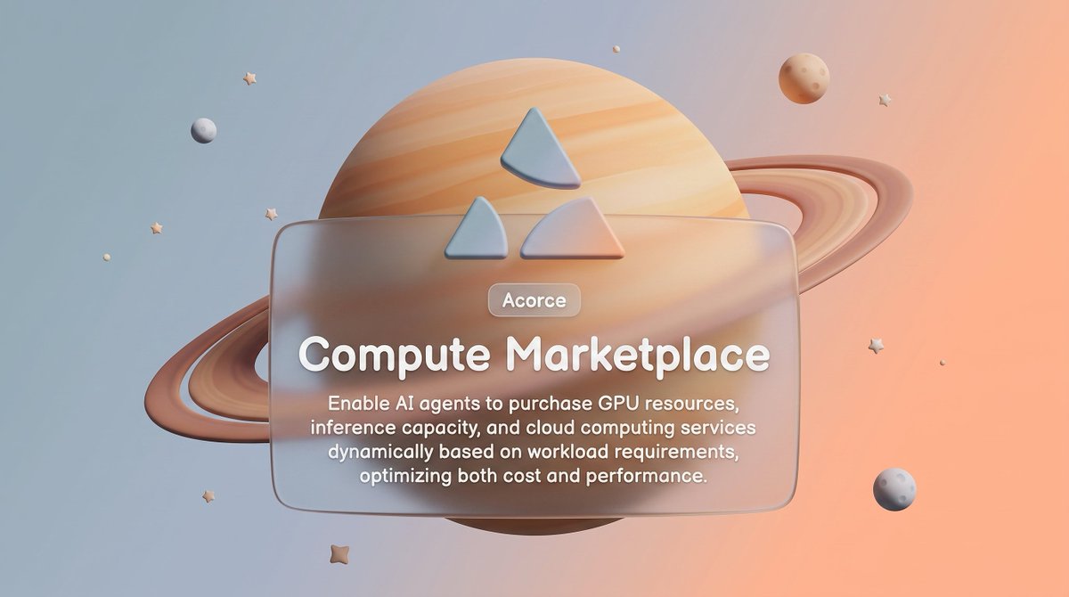 0xAcorce's tweet photo. Intelligence scales with compute.

Acorce allows AI agents to acquire GPU resources, inference capacity, and cloud computing services dynamically based on workload requirements. Smarter resource allocation reduces costs while maximizing performance across autonomous applications. https://t.co/f1tLY4Jhmv