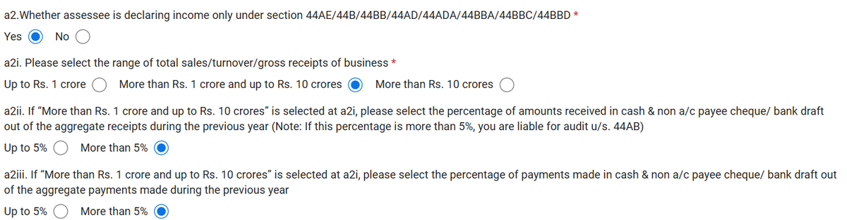 vikashca2006's tweet photo. @IncomeTaxIndia 
As per IT Act 1961 ITR can be filed u/s 44AD if Gross Receipts from business is upto 2 Crore even his receipts and payment in cash are more than 5%, but as per ITR Utilility if receipts and payment in cash are more than 5% then Audit u/s 44AB applicable (Photo-1) https://t.co/GKCYSDsWZ5