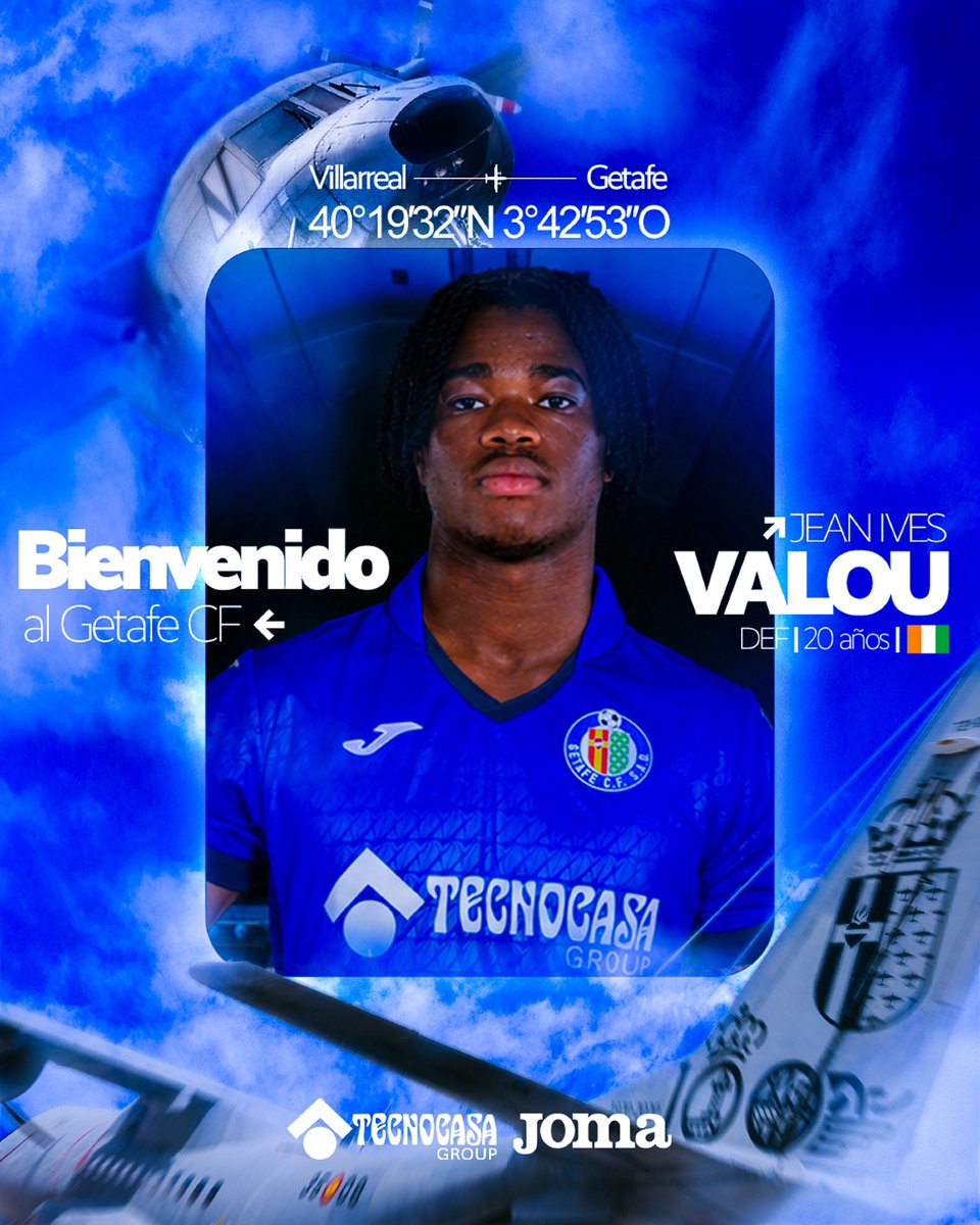 GetafeCF's tweet photo. 𝐂𝐎𝐌𝐔𝐍𝐈𝐂𝐀𝐃𝐎 𝐎𝐅𝐈𝐂𝐈𝐀𝐋: Jean Ives Valou, nuevo jugador del Getafe C.F.

✍️ El defensa costamarfileño llega cedido desde el Villarreal CF

💙 ¡𝗕𝗶𝗲𝗻𝘃𝗲𝗻𝗶𝗱𝗼 𝗮 𝘁𝘂 𝗻𝘂𝗲𝘃𝗮 𝗰𝗮𝘀𝗮, 𝗩𝗮𝗹𝗼𝘂ⵑ